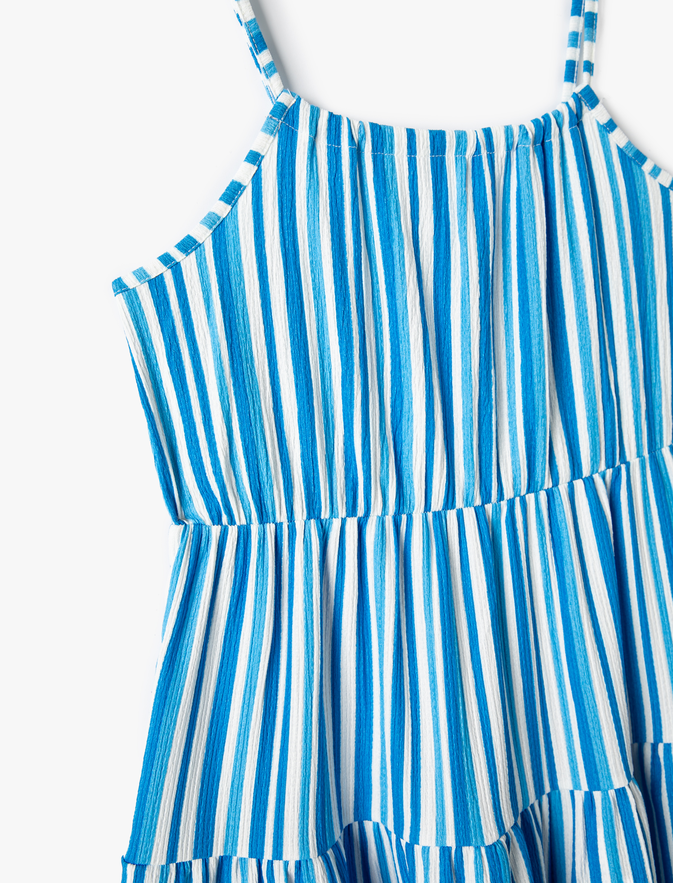  Kız Çocuk İp Askılı Midi Elbise Katlı Rahat Kesim