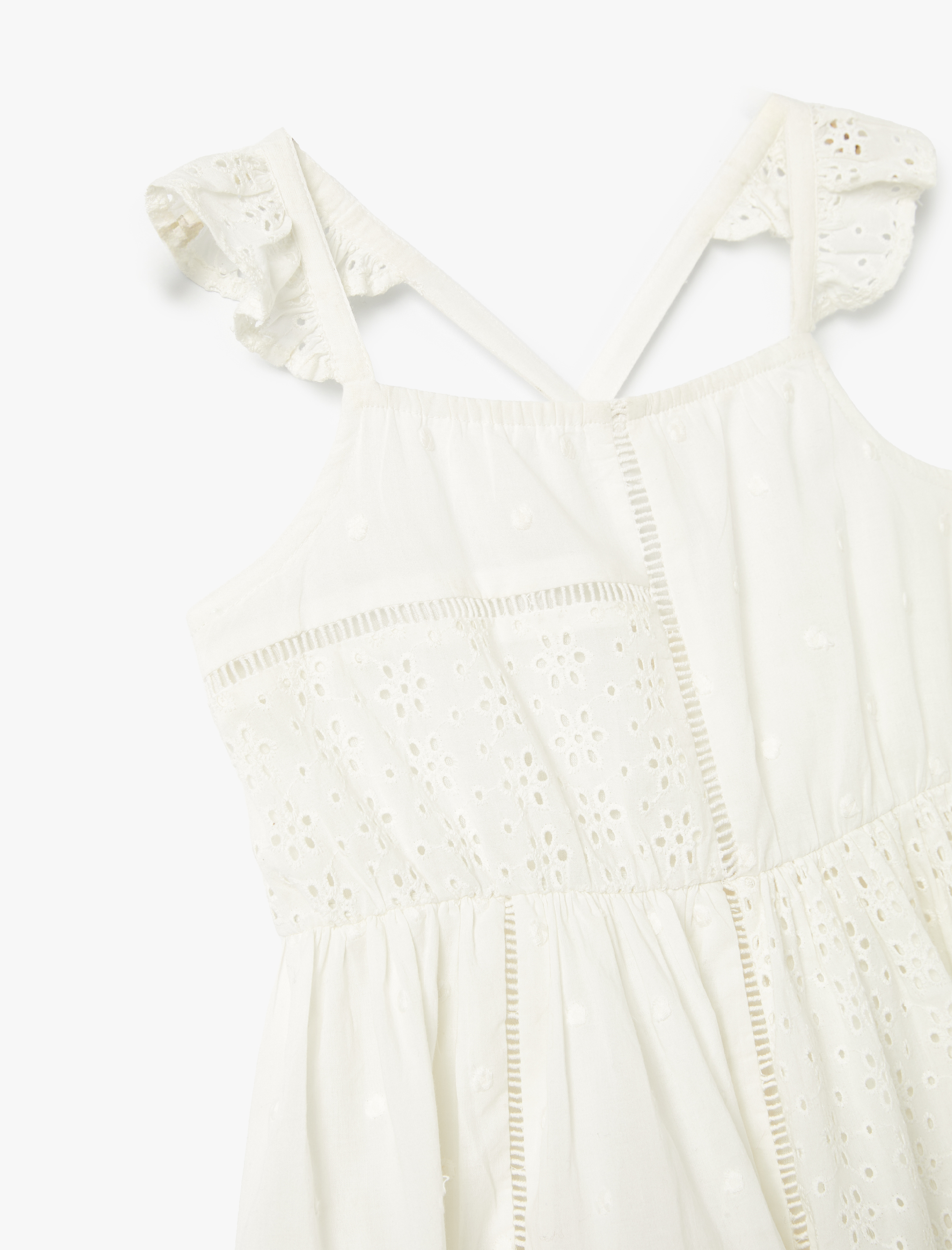  Kız Çocuk Brodeli Midi Elbise Çapraz Askılı Rahat Kesim