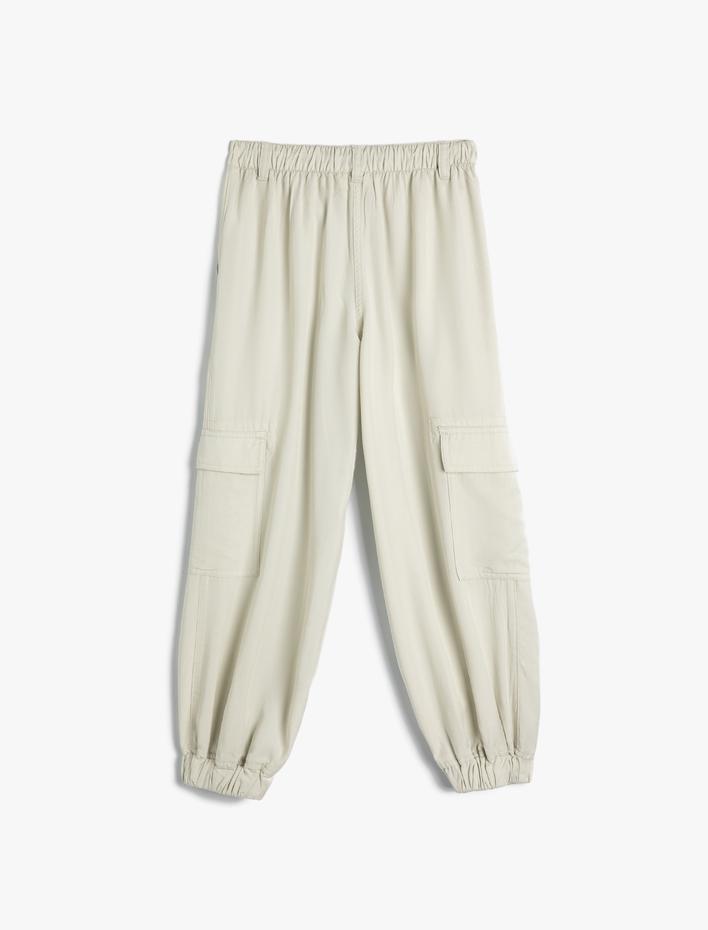 Kız Çocuk Jogger Kargo Cepli Pantolon Düğmeli Bol Kalıp