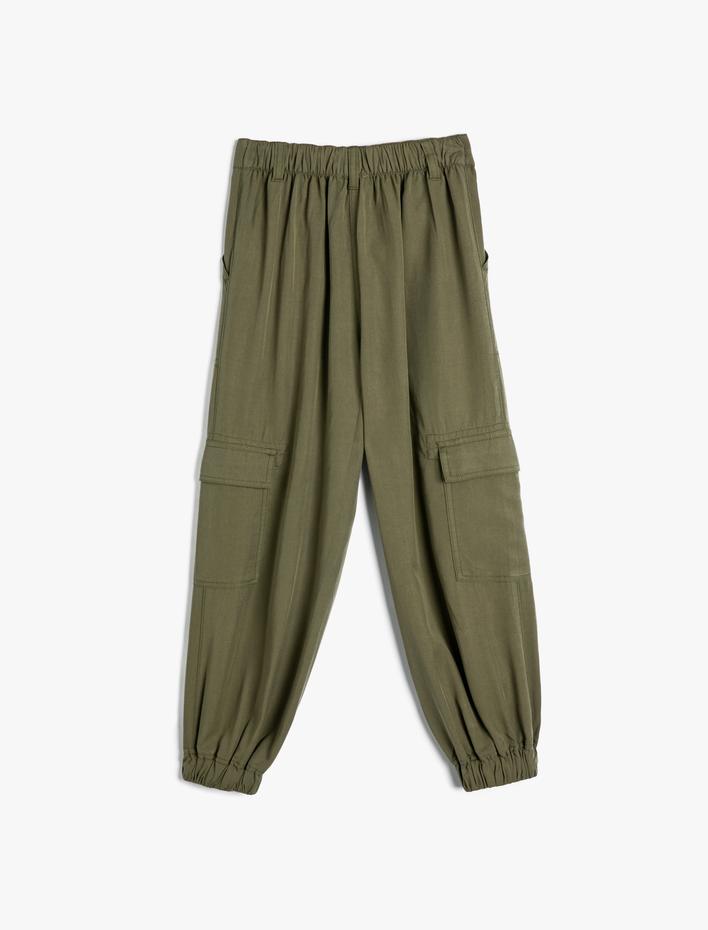 Kız Çocuk Jogger Kargo Cepli Pantolon Düğmeli Bol Kalıp