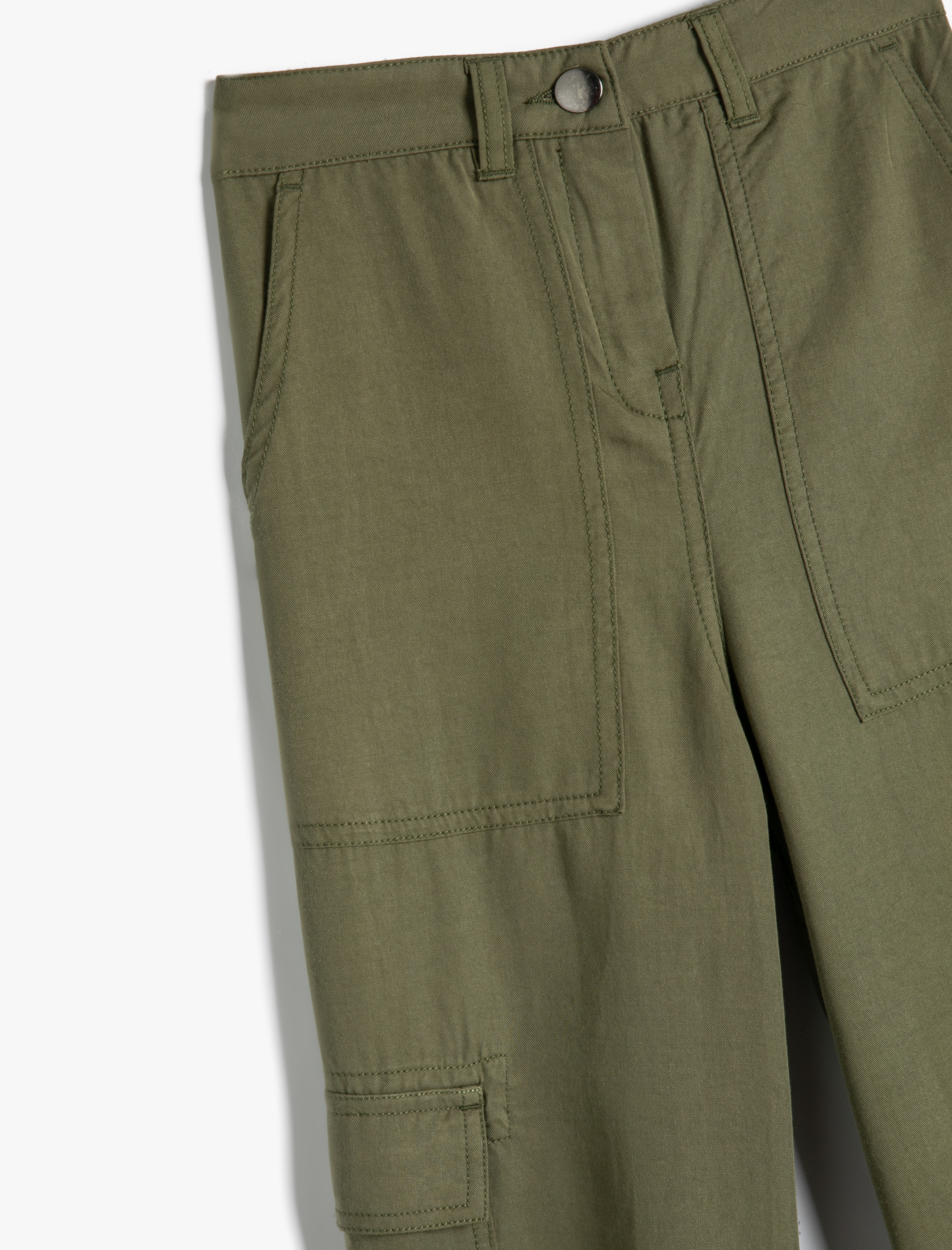  Kız Çocuk Jogger Kargo Cepli Pantolon Düğmeli Bol Kalıp