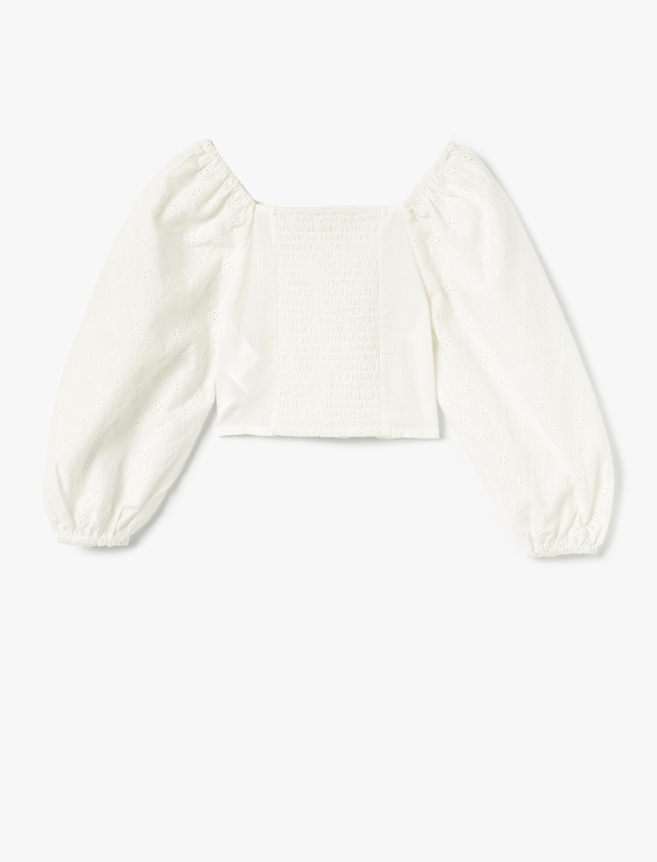 Kız Çocuk Brode Detaylı Gömlek Kare Yaka Uzun Kollu Düğmeli