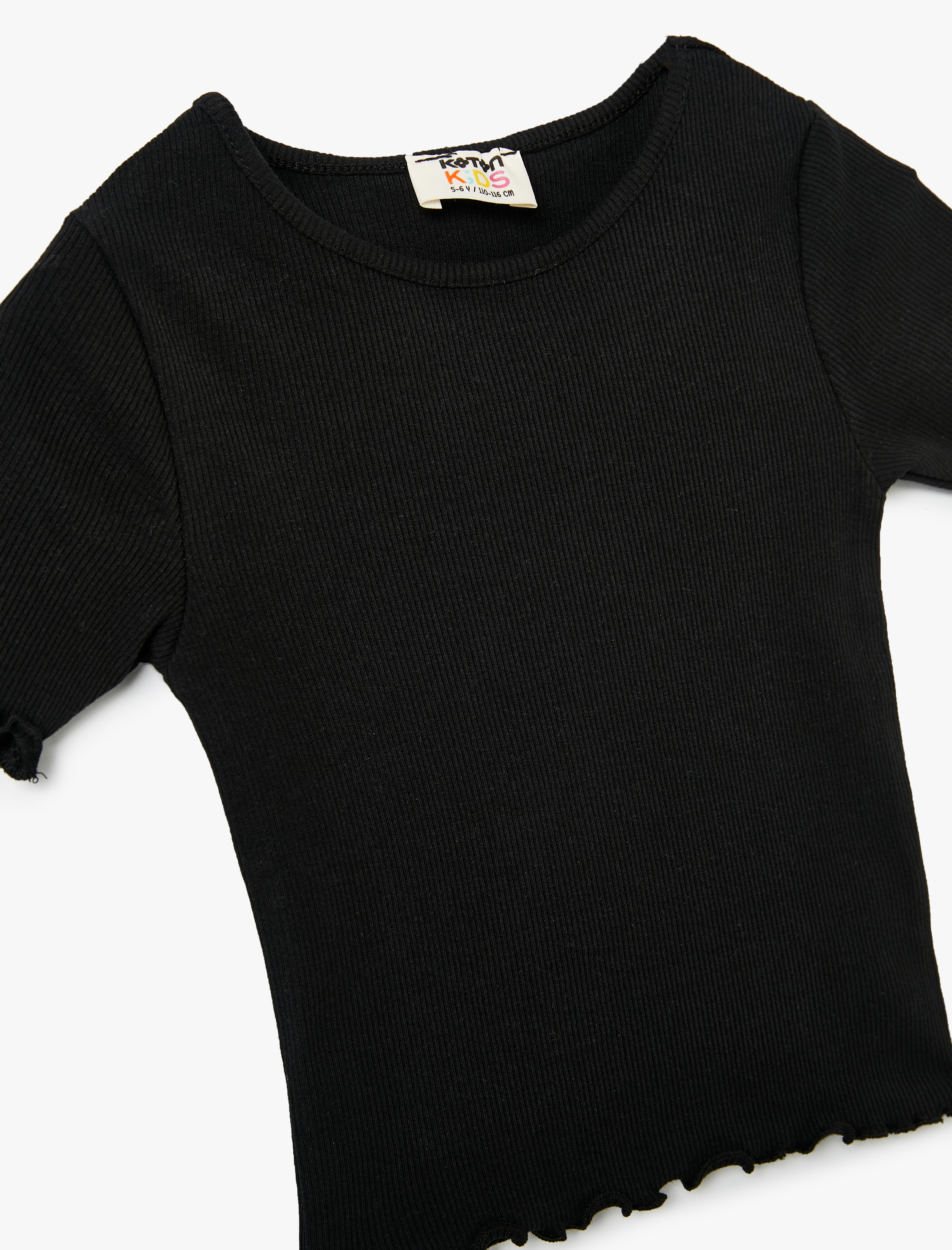  Kız Çocuk Basic Tişört Kısa Kollu Bisiklet Yaka Ribanalı Pamuklu