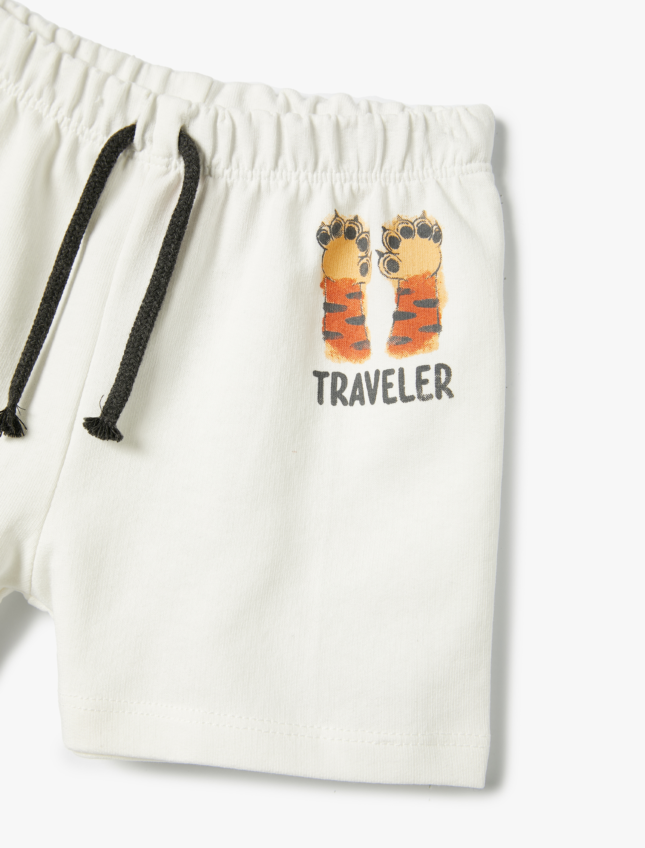  Erkek Bebek Beli Bağcıklı Şort Slogan Baskılı Pamuklu