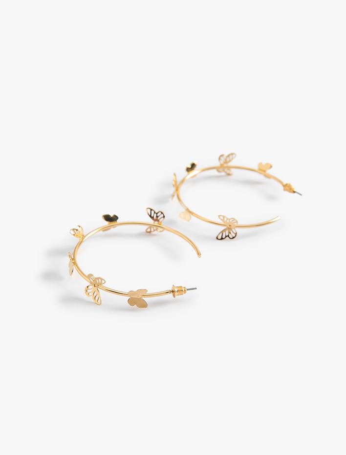 Kadın Kelebekli Halka Küpe Çelik