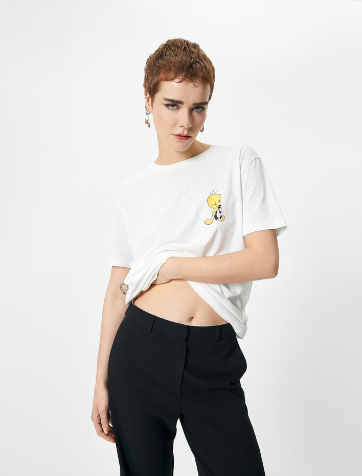  Tweety ve Sylvester Tişört Lisanslı Arkası Baskılı Bisiklet Yaka Pamuklu