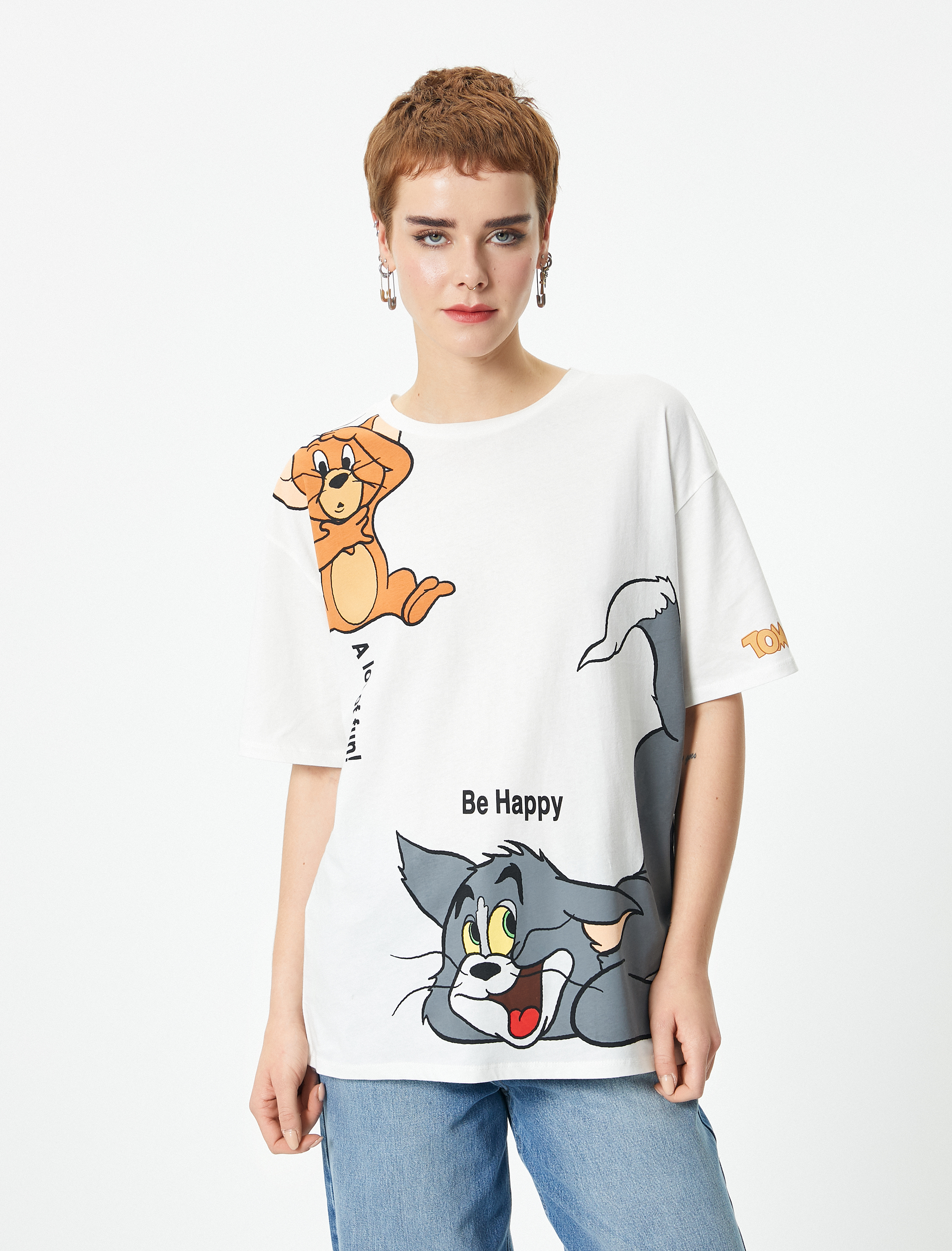   Tom ve Jerry Tişört Lisanslı  Bisiklet Yaka Pamuklu