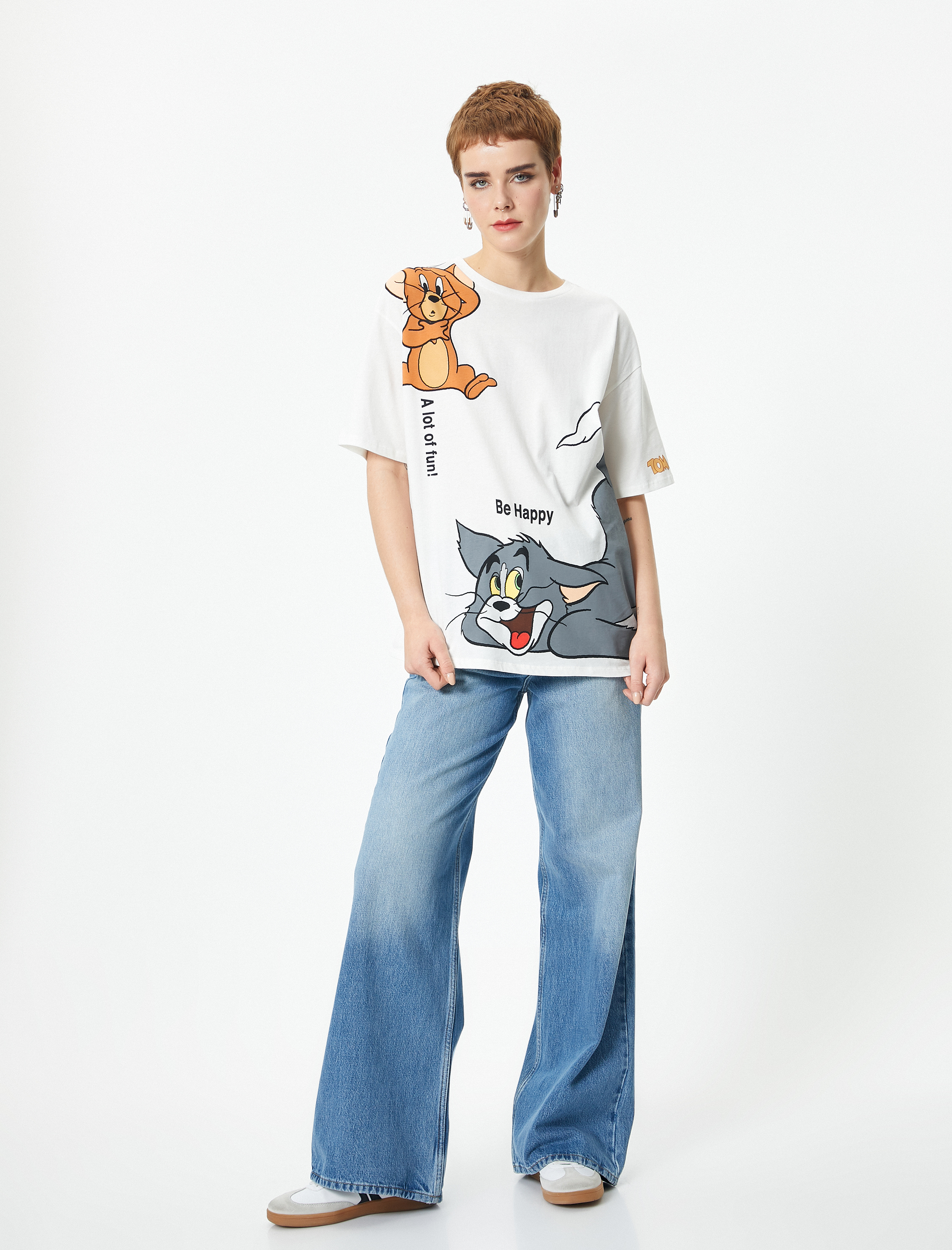   Tom ve Jerry Tişört Lisanslı  Bisiklet Yaka Pamuklu