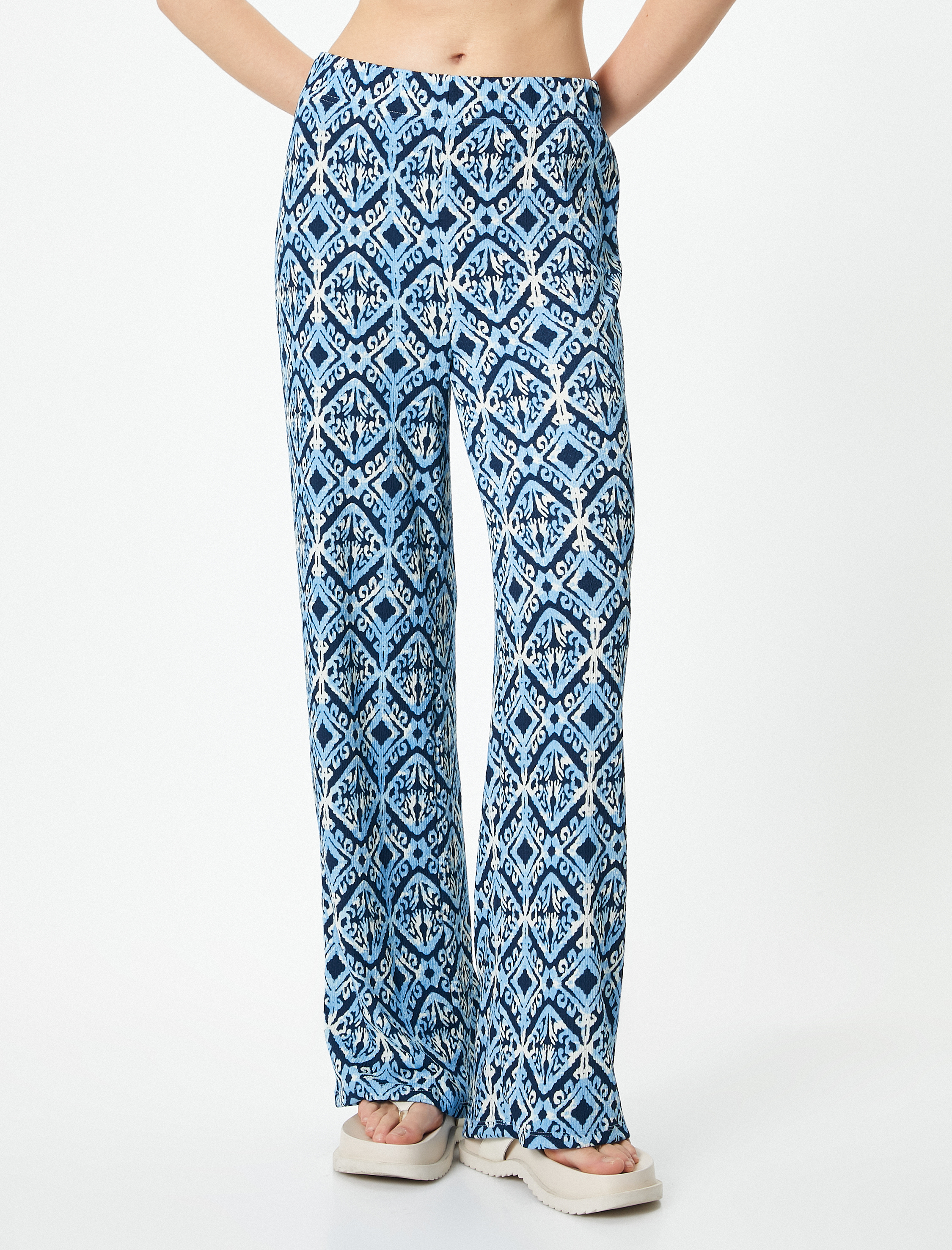   Bol Paça Pantolon Etnik Desenli Rahat Kalıp Bürümcük