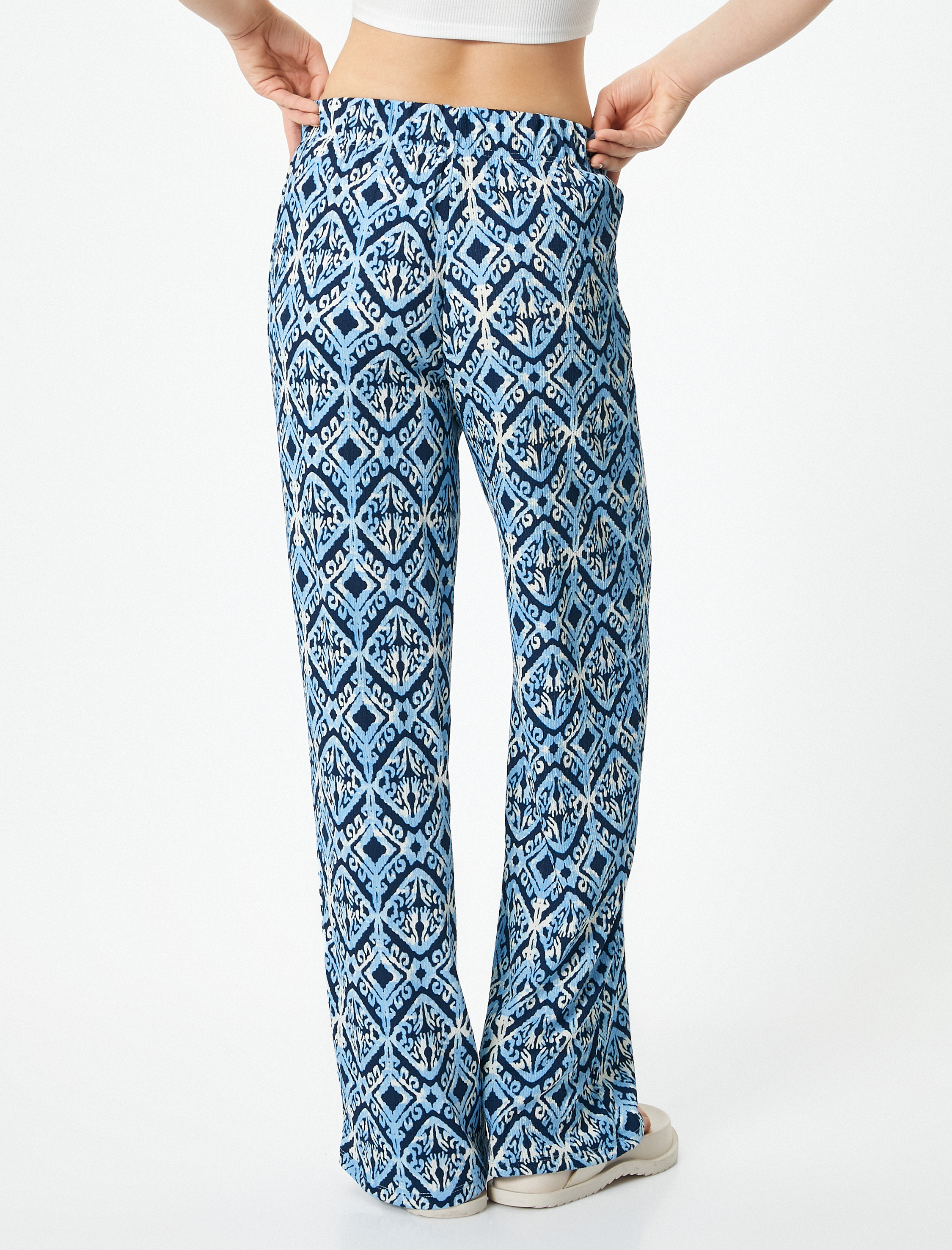   Bol Paça Pantolon Etnik Desenli Rahat Kalıp Bürümcük