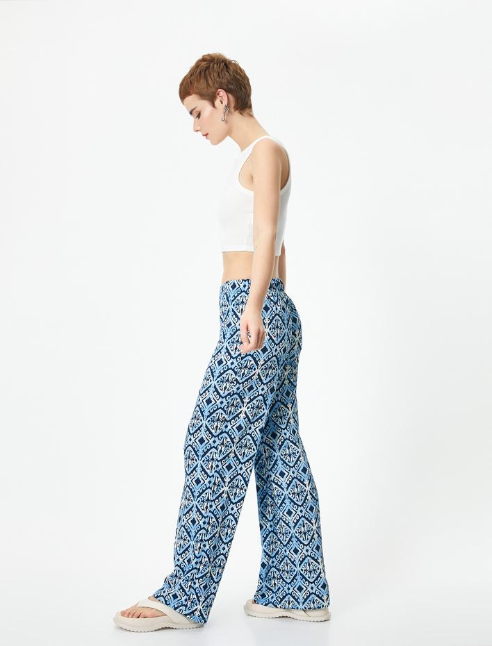  Bol Paça Pantolon Etnik Desenli Rahat Kalıp Bürümcük