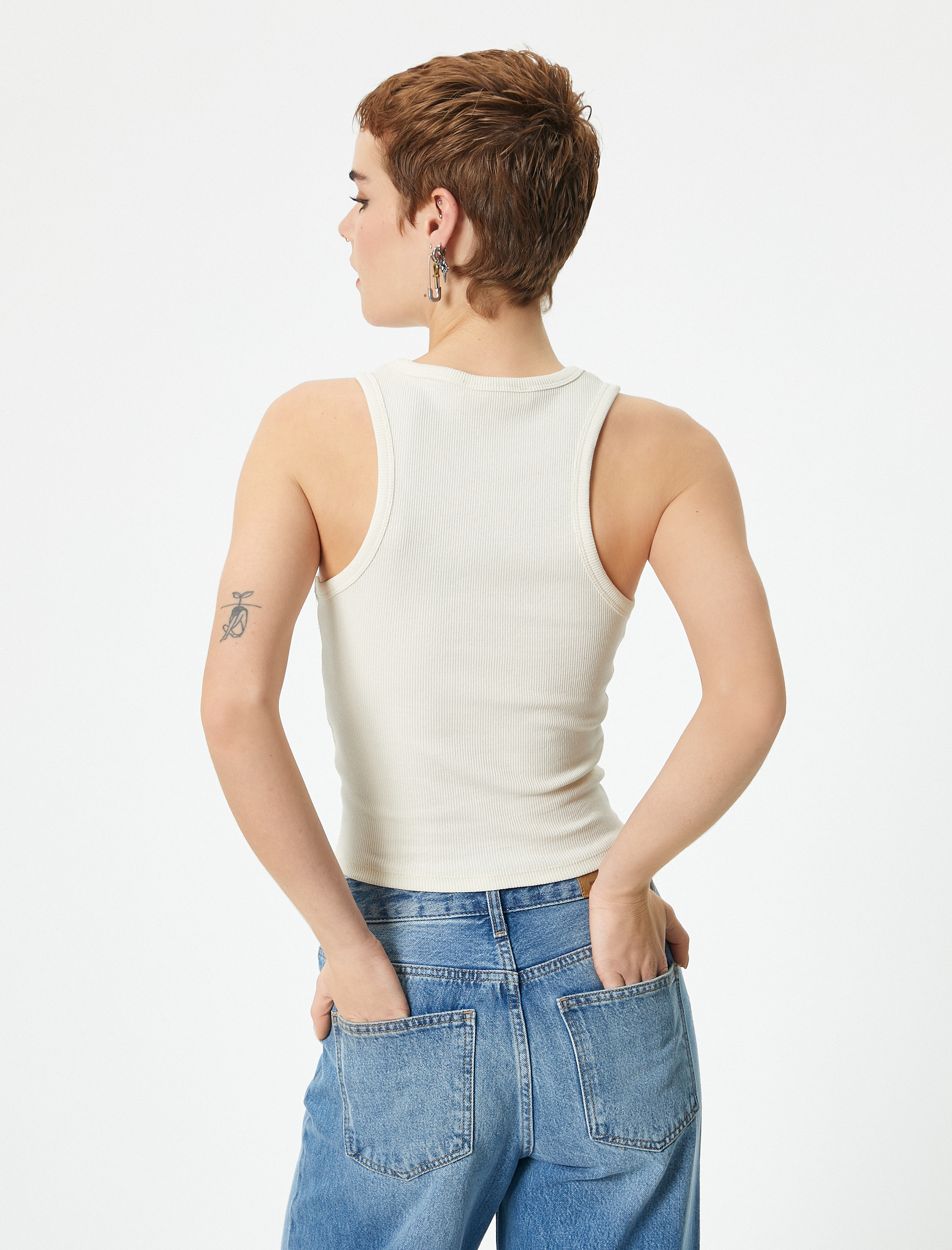   Basic Halter Yaka Atlet Ribanalı Pamuklu