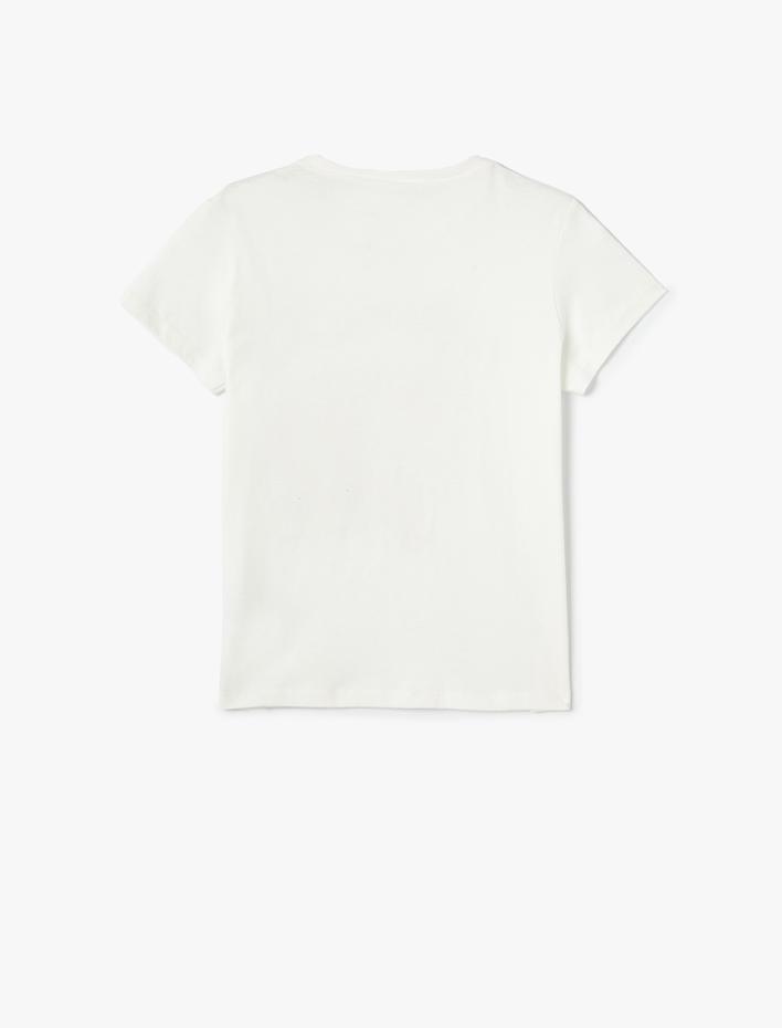 Kız Çocuk Unicorn Tişört Pullu Payetli Bisiklet Yaka Kısa Kollu Pamuklu