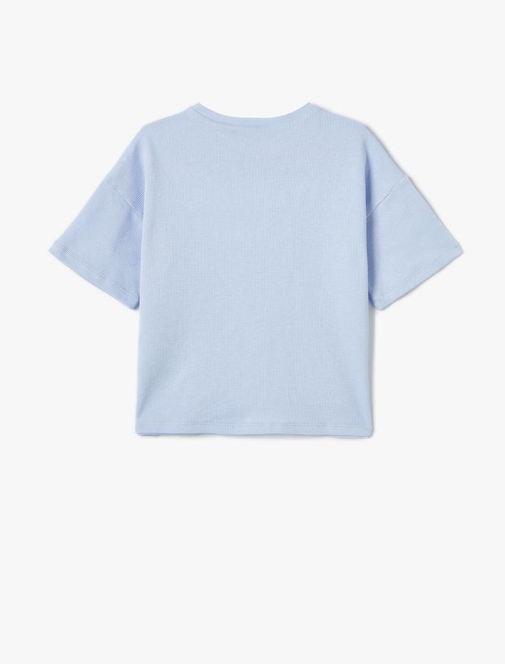 Kız Çocuk Slogan İşlemeli Tişört Bisiklet Yaka Kısa Kollu Pamuklu