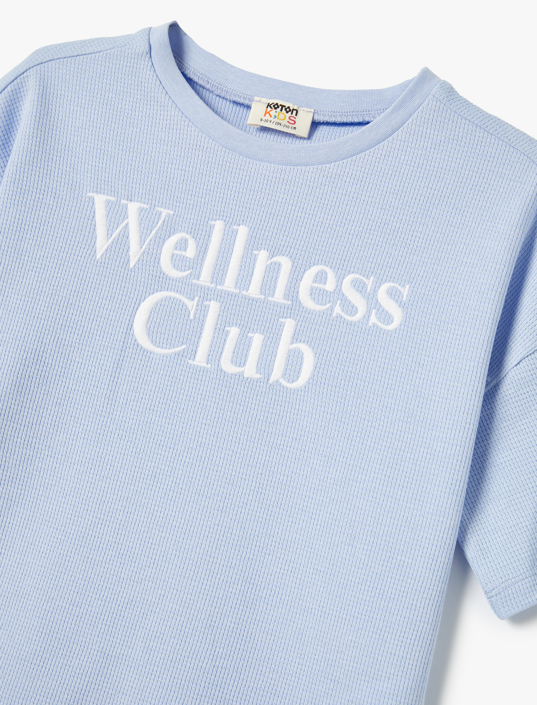  Kız Çocuk Slogan İşlemeli Tişört Bisiklet Yaka Kısa Kollu Pamuklu