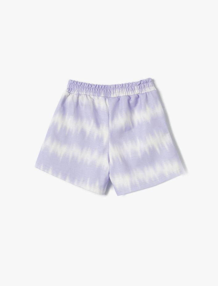 Kız Çocuk Beli Lastikli Mini Şort Rahat Kesim Batik Görünümlü Cep Detaylı