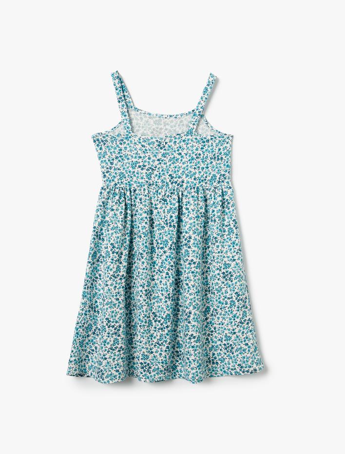 Kız Çocuk Çiçekli Askılı Elbise A Kesim Kare Yaka Rahat Kalıp