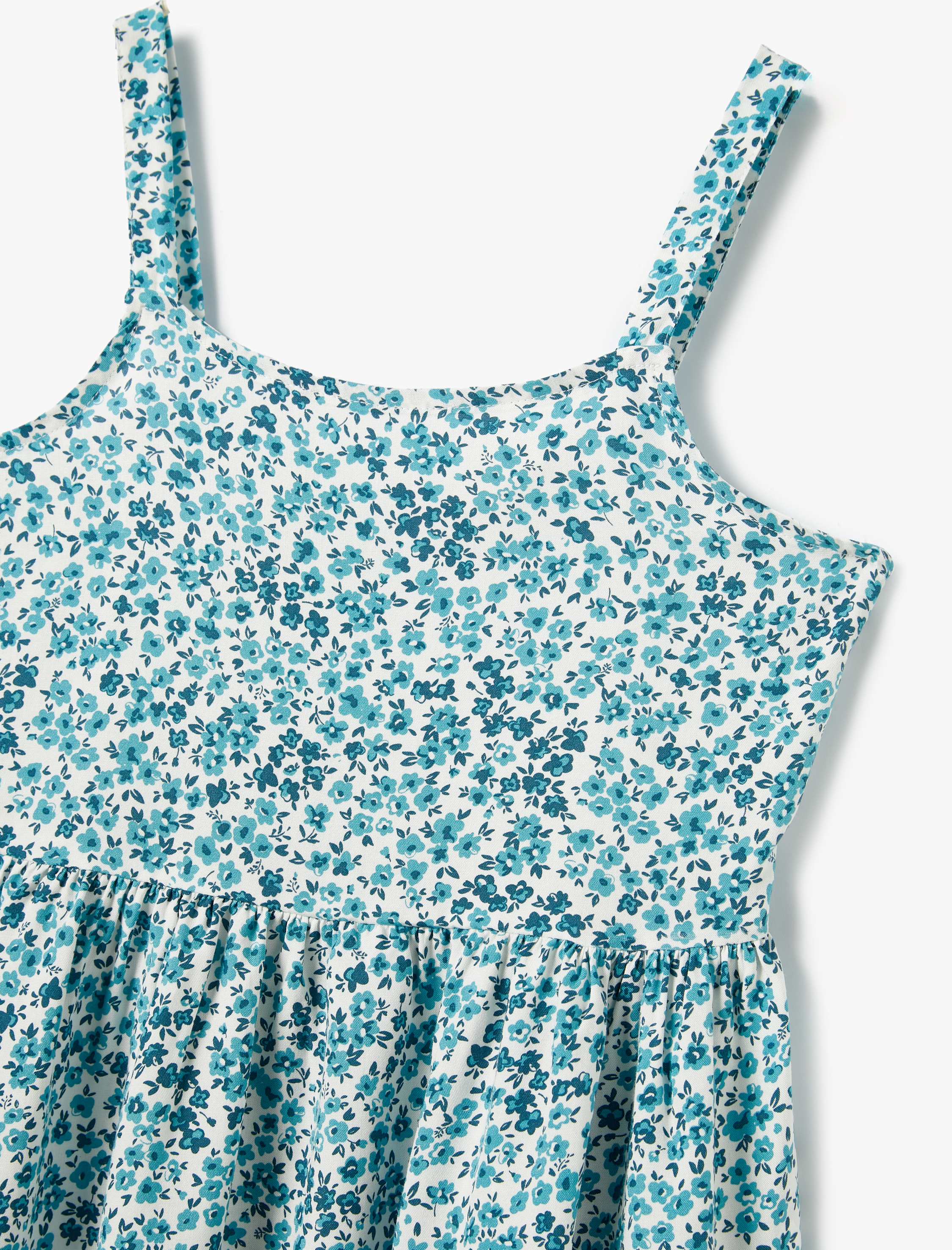  Kız Çocuk Çiçekli Askılı Elbise A Kesim Kare Yaka Rahat Kalıp