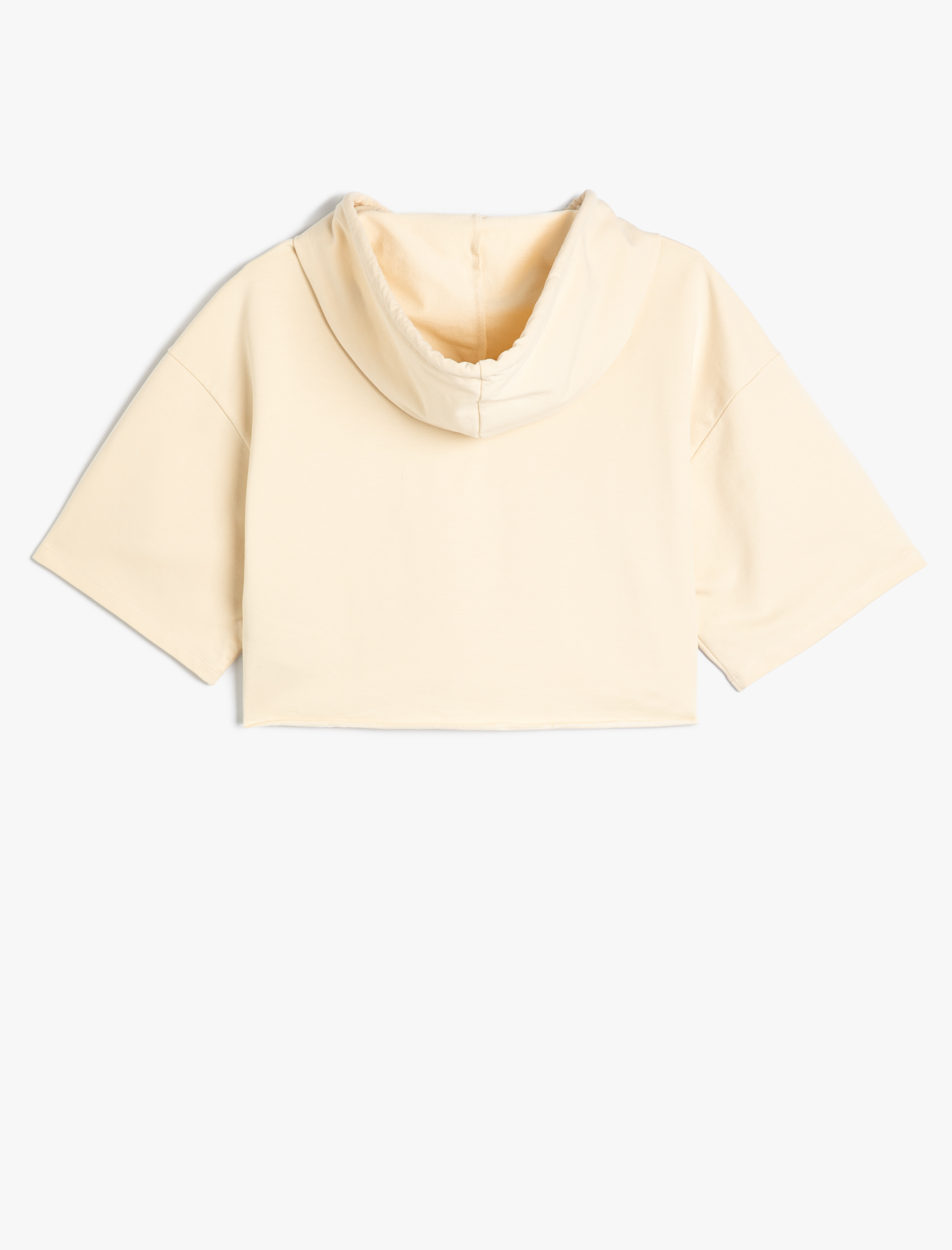   Kapüşonlu Crop Sweatshirt Spor Kısa Kollu Baskı Detaylı Pamuklu