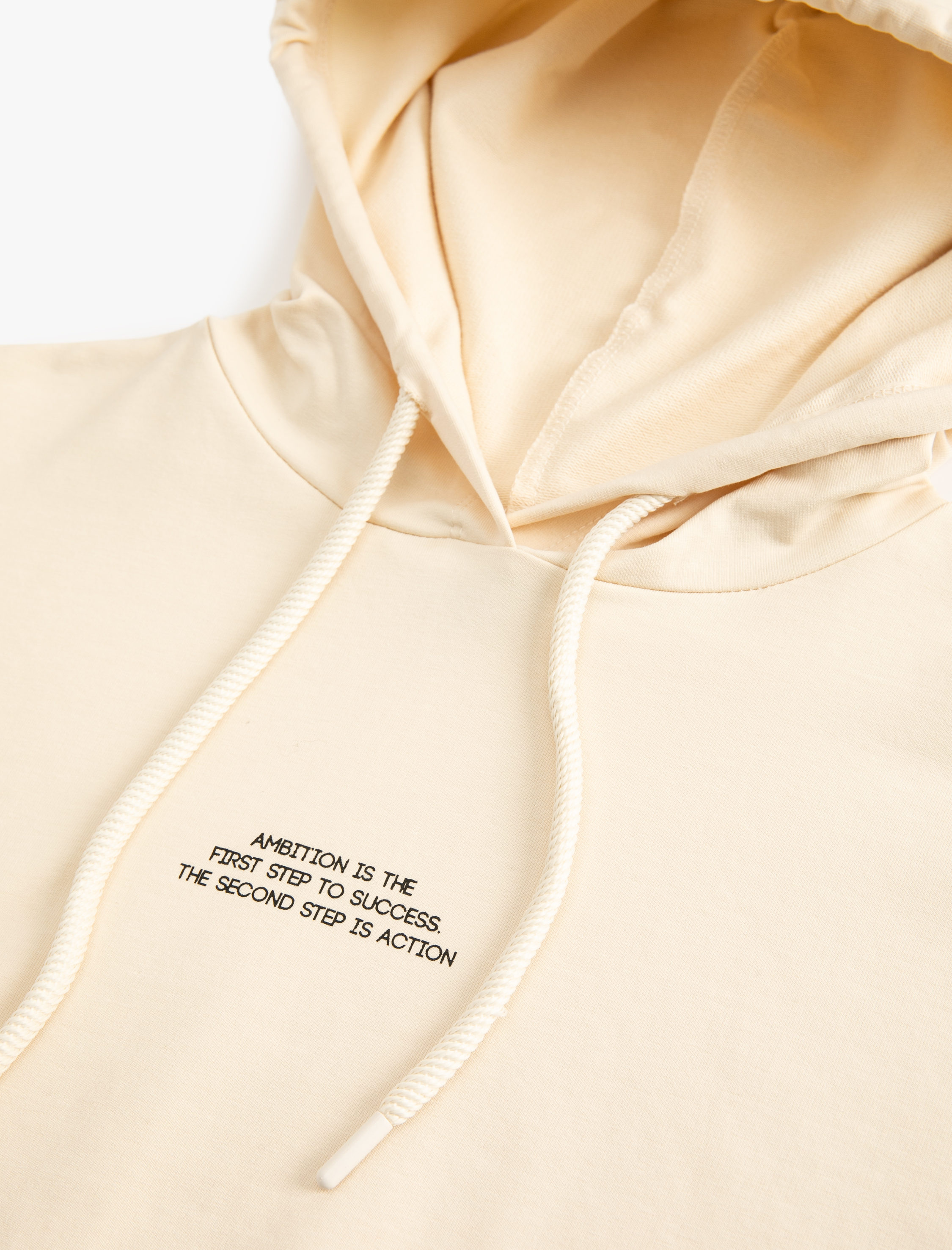   Kapüşonlu Crop Sweatshirt Spor Kısa Kollu Baskı Detaylı Pamuklu