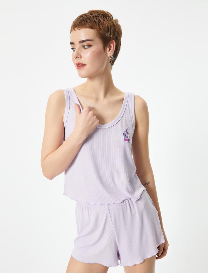  Şortlu Pijama Takımı Kalın Askılı Fitilli Viskon