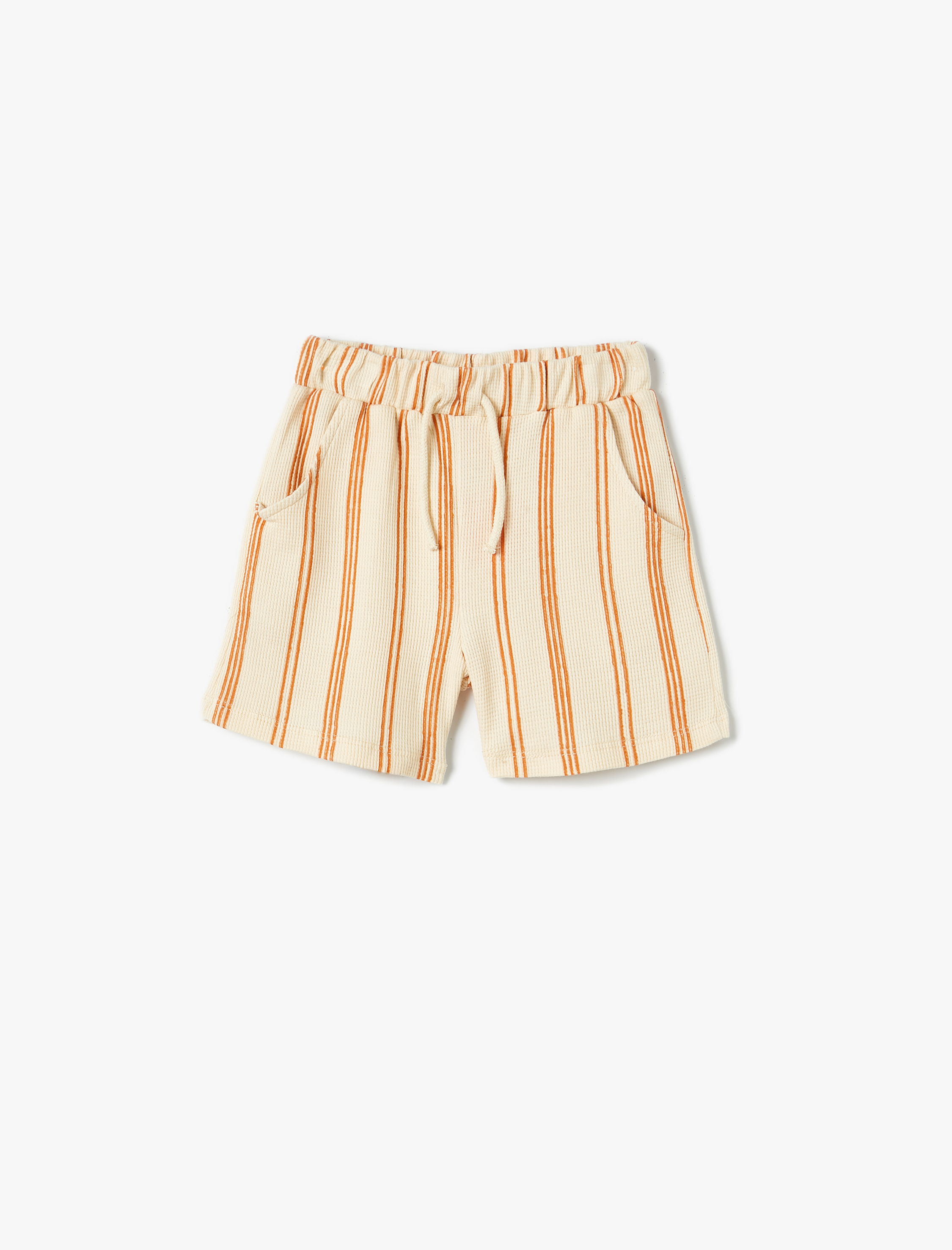  Erkek Bebek Beli Bağcıklı Şort Cep Detaylı Pamuklu Dokulu