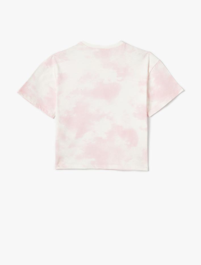 Kız Çocuk Oversize Tişört Pullu Payetli Kalpli Batik Görünümlü Bisiklet Yaka