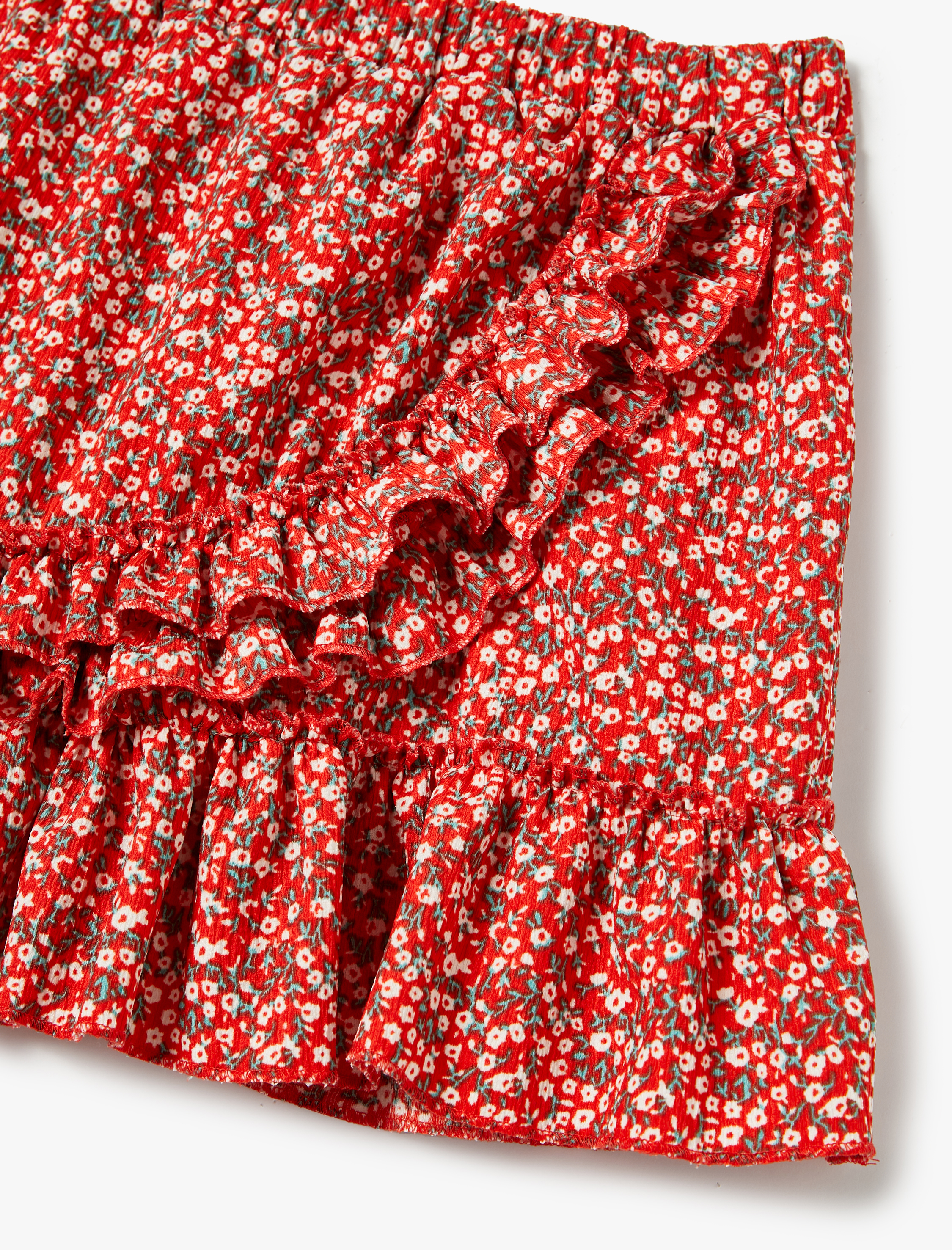 Kız Çocuk Çiçekli Mini Etek Rahat Kesim Fırfır Detaylı Beli Lastikli