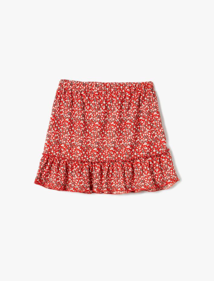 Kız Çocuk Çiçekli Mini Etek Rahat Kesim Fırfır Detaylı Beli Lastikli