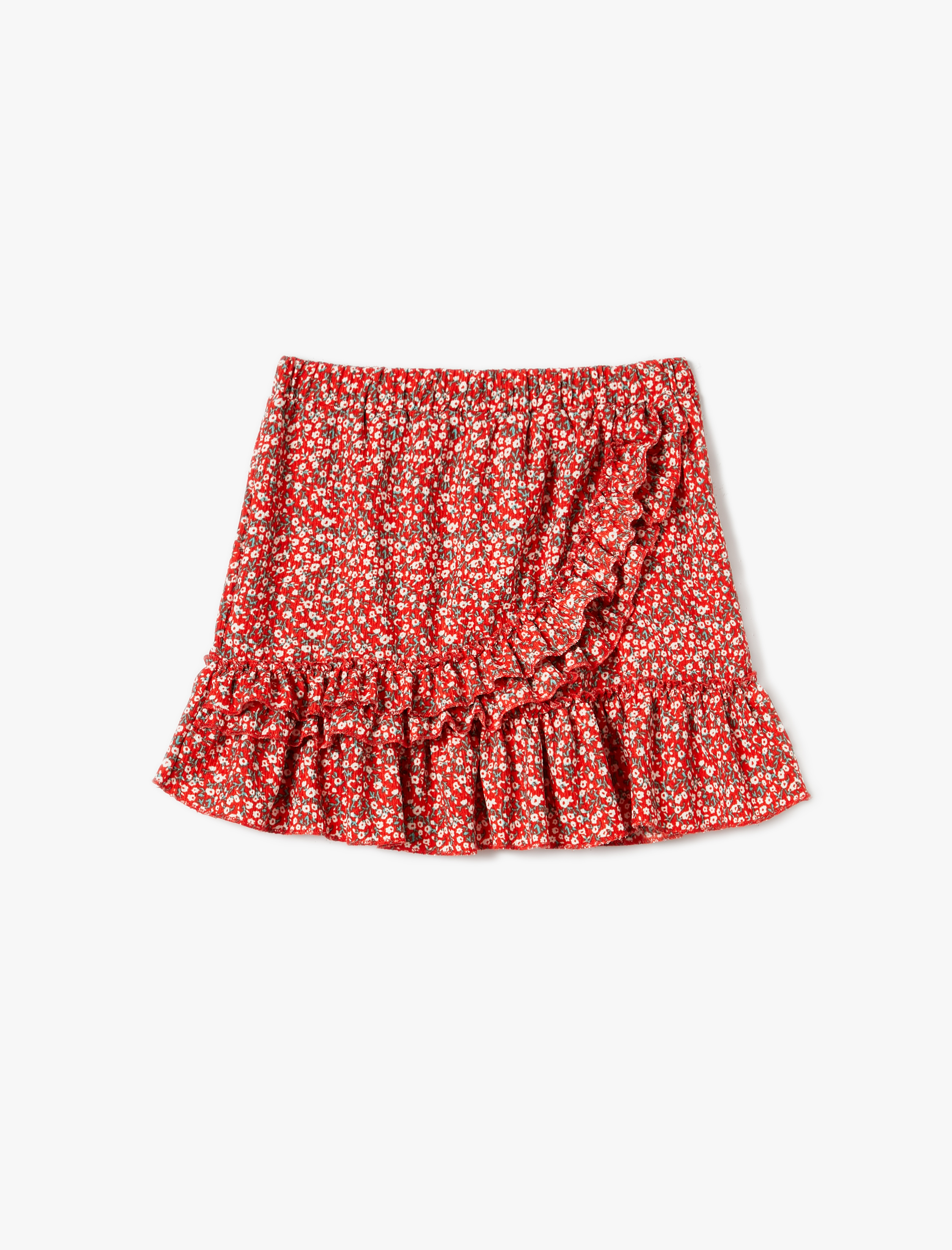 Kız Çocuk Çiçekli Mini Etek Rahat Kesim Fırfır Detaylı Beli Lastikli