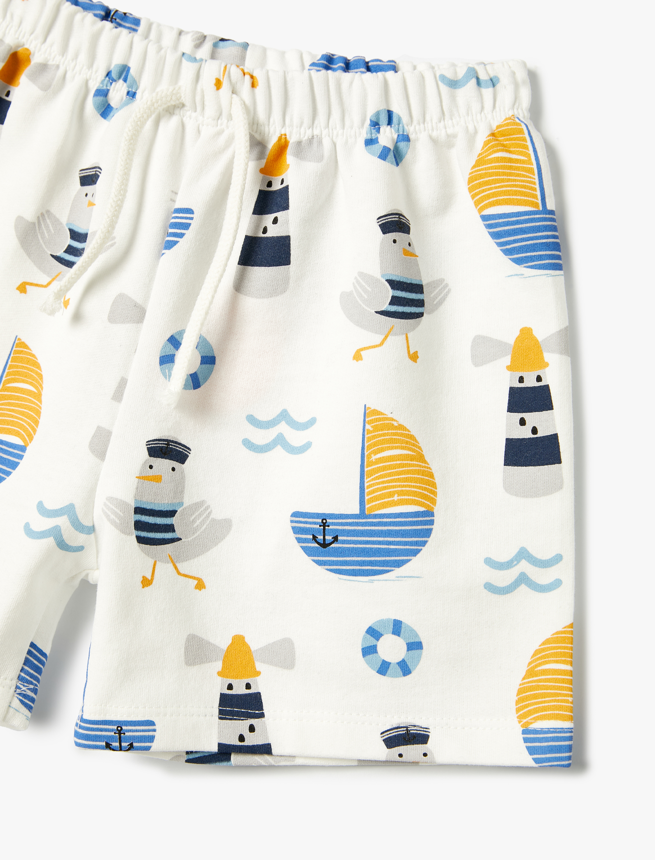  Erkek Bebek Beli Bağcıklı Şort Desenli Pamuklu