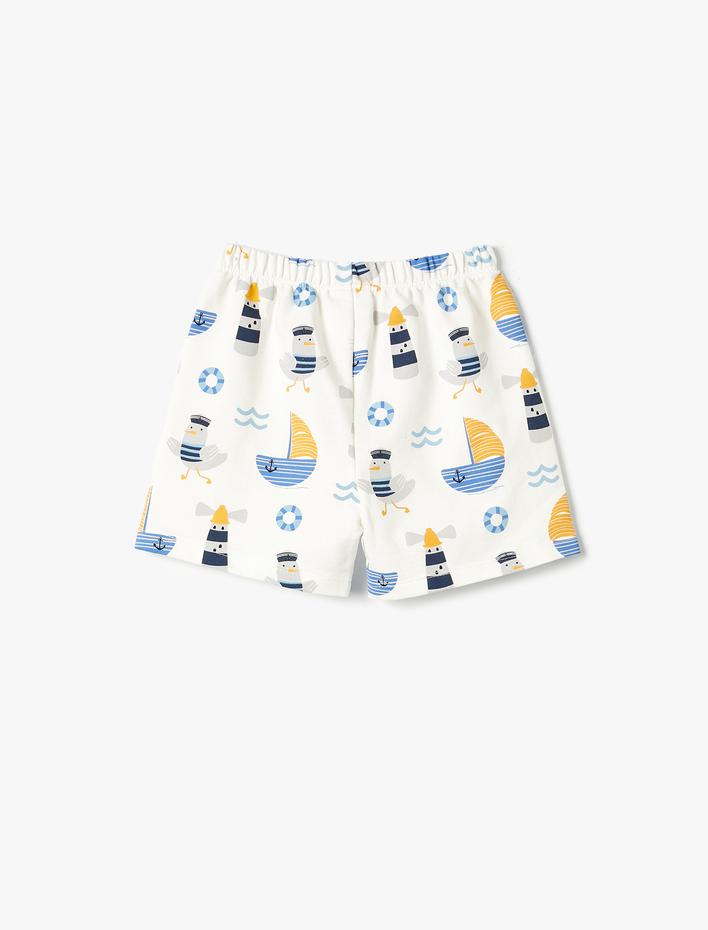 Erkek Bebek Beli Bağcıklı Şort Desenli Pamuklu