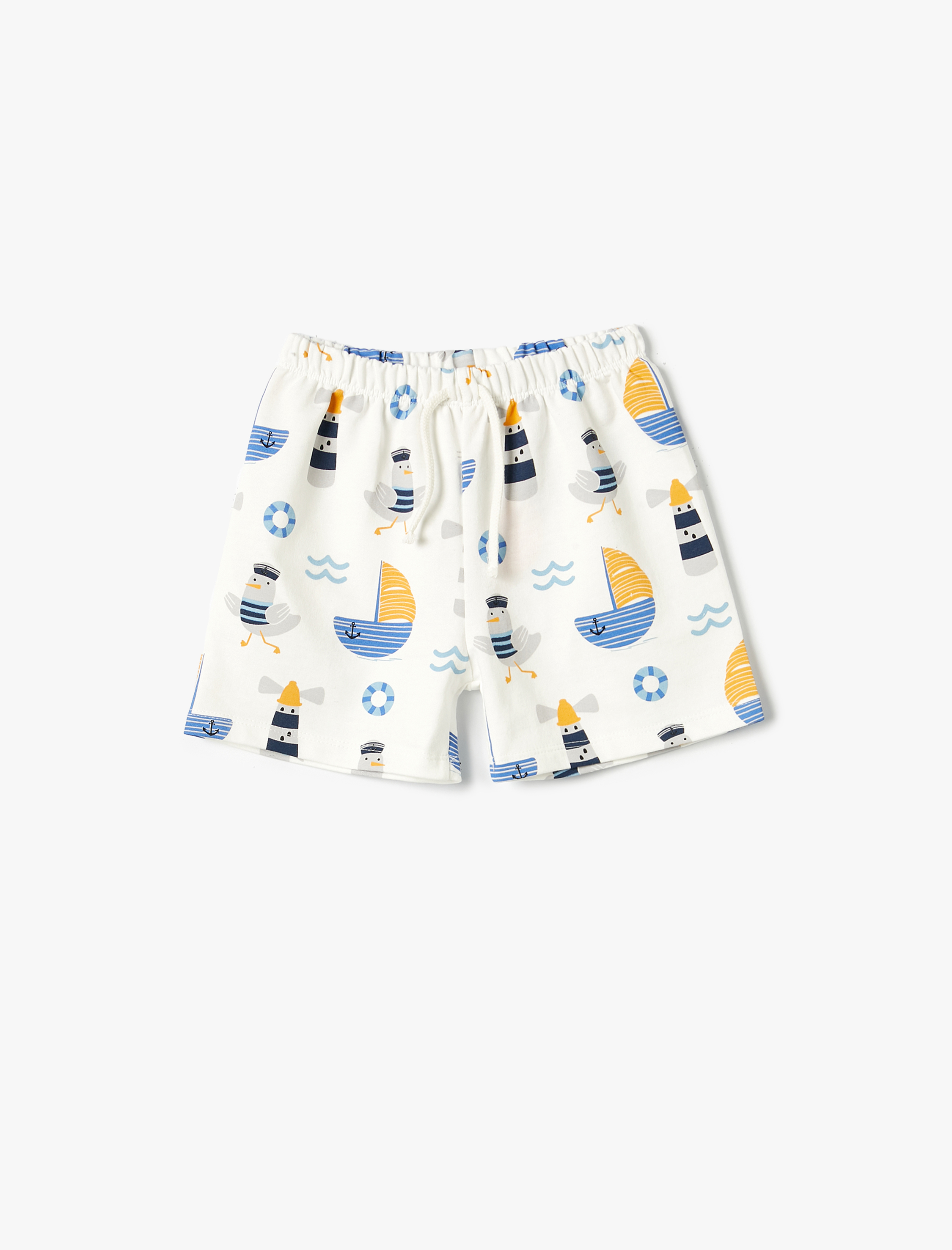  Erkek Bebek Beli Bağcıklı Şort Desenli Pamuklu