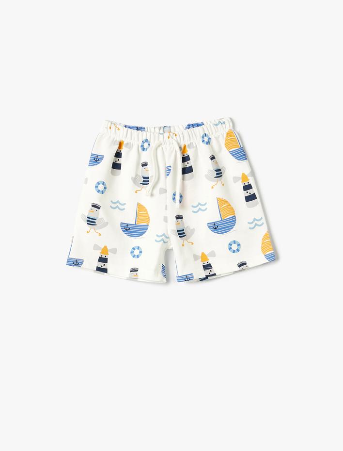 Erkek Bebek Beli Bağcıklı Şort Desenli Pamuklu
