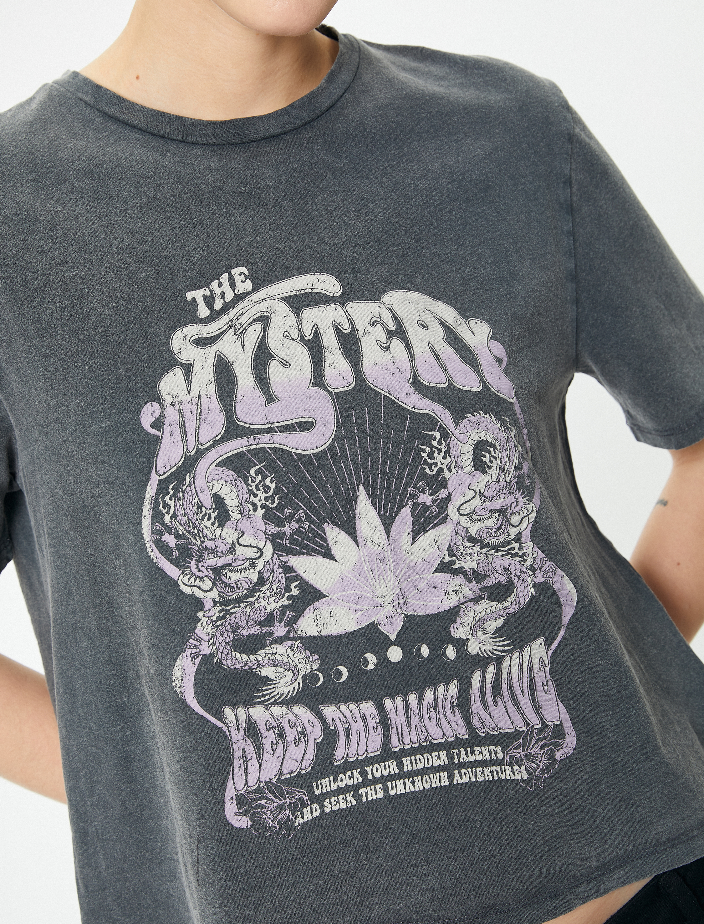   Kısa Kollu Baskılı Tişört Bisiklet Yaka Pamuklu Rahat Kalıp