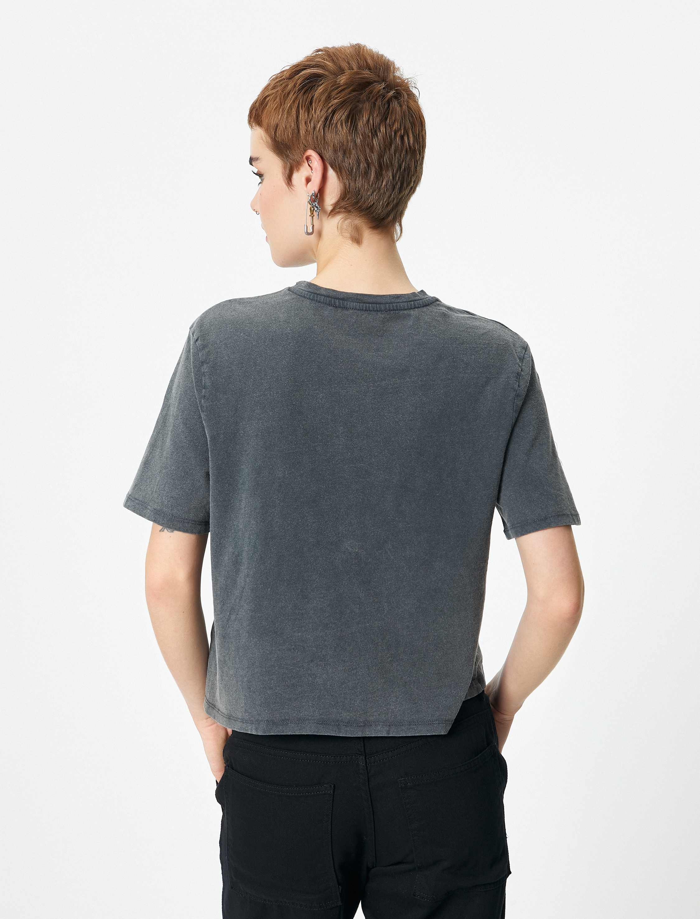   Kısa Kollu Baskılı Tişört Bisiklet Yaka Pamuklu Rahat Kalıp