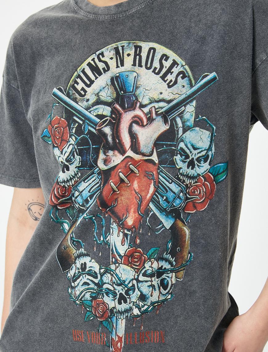   Guns N' Roses Tişört Lisanslı Bisiklet Yaka Pamuklu Rahat Kalıp