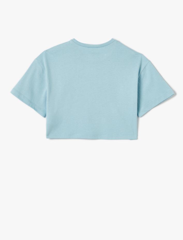 Kız Çocuk Crop Tişört Baskılı Kısa Kollu Bisiklet Yaka Pamuklu