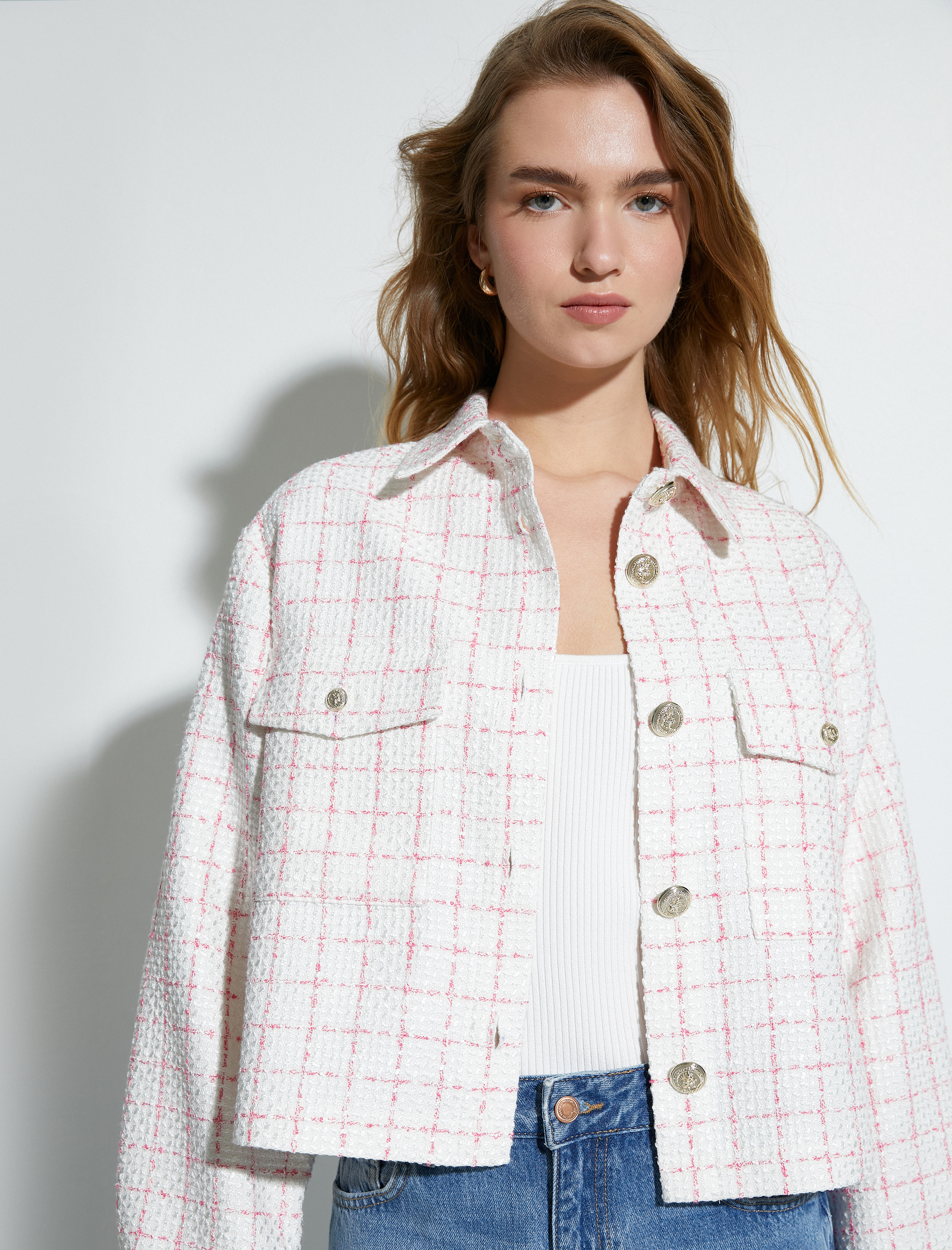   Tüvit Ceket Kapaklı Cepli Düğmeli Gömlek Yaka