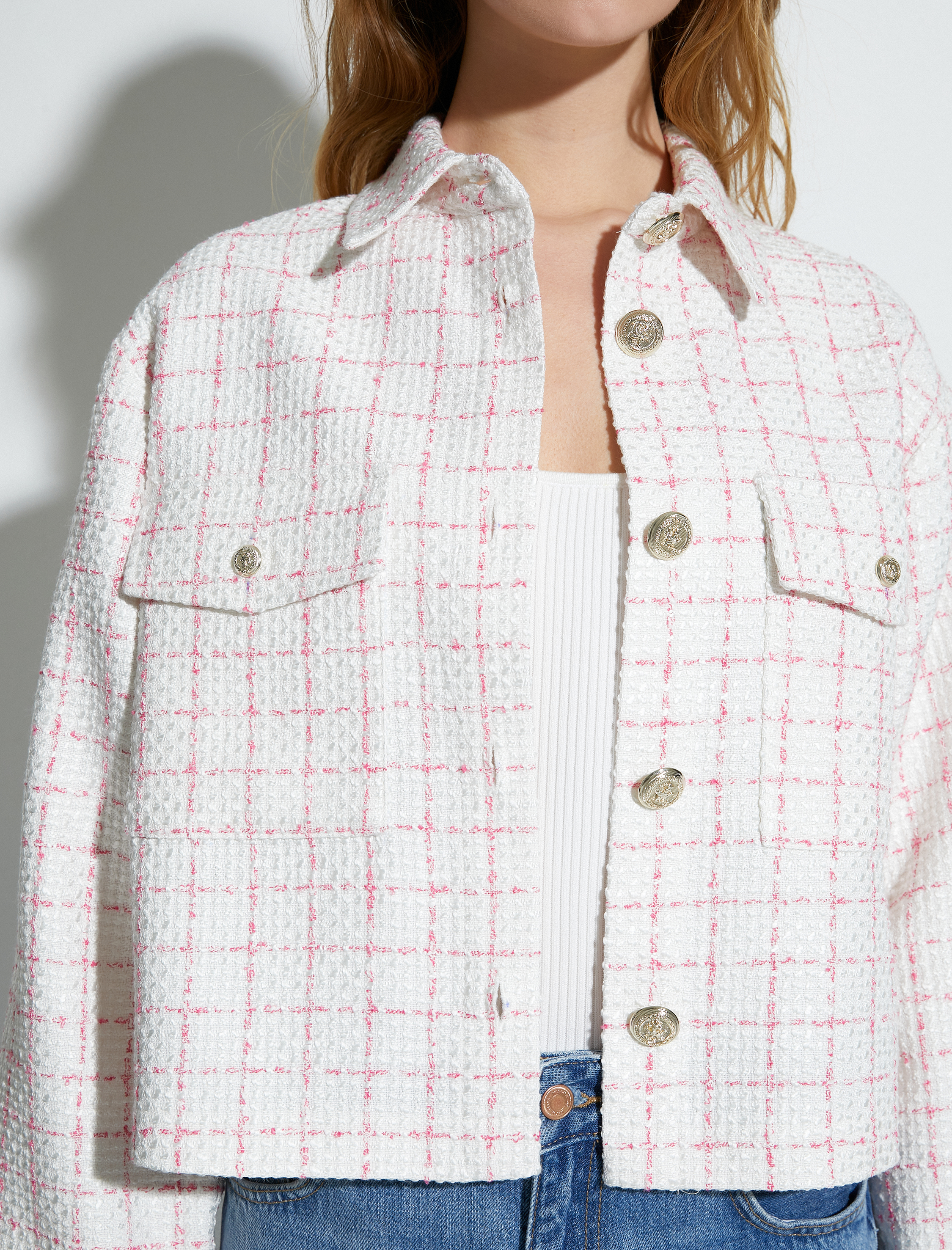   Tüvit Ceket Kapaklı Cepli Düğmeli Gömlek Yaka