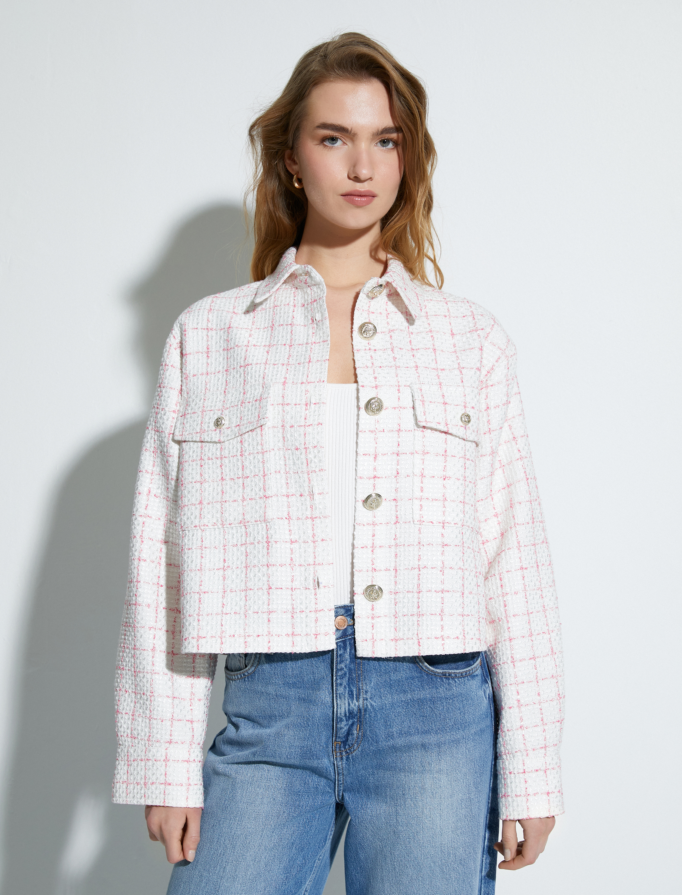   Tüvit Ceket Kapaklı Cepli Düğmeli Gömlek Yaka