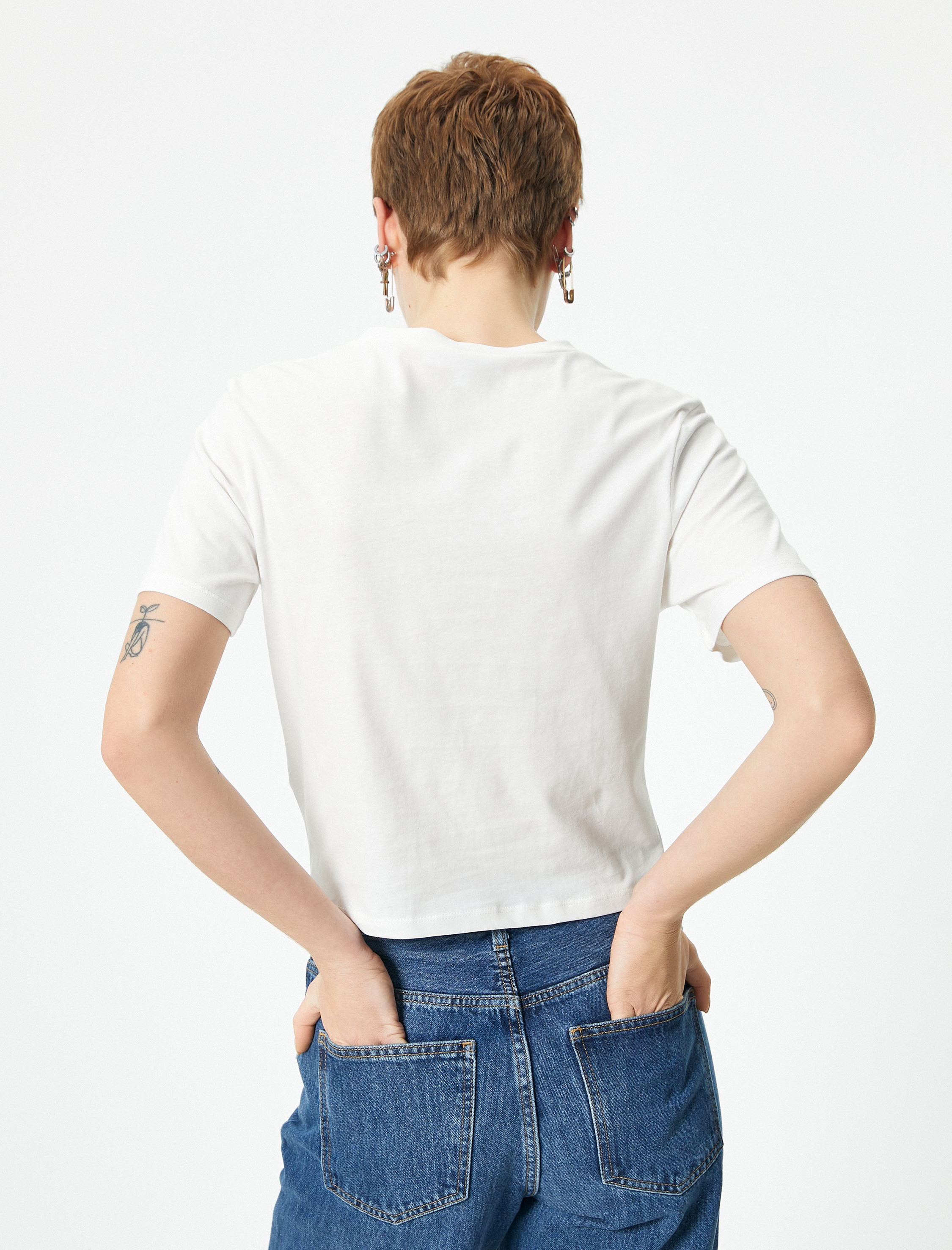   Kısa Kollu Drape Detaylı Tişört Bisiklet Yaka Pamuklu