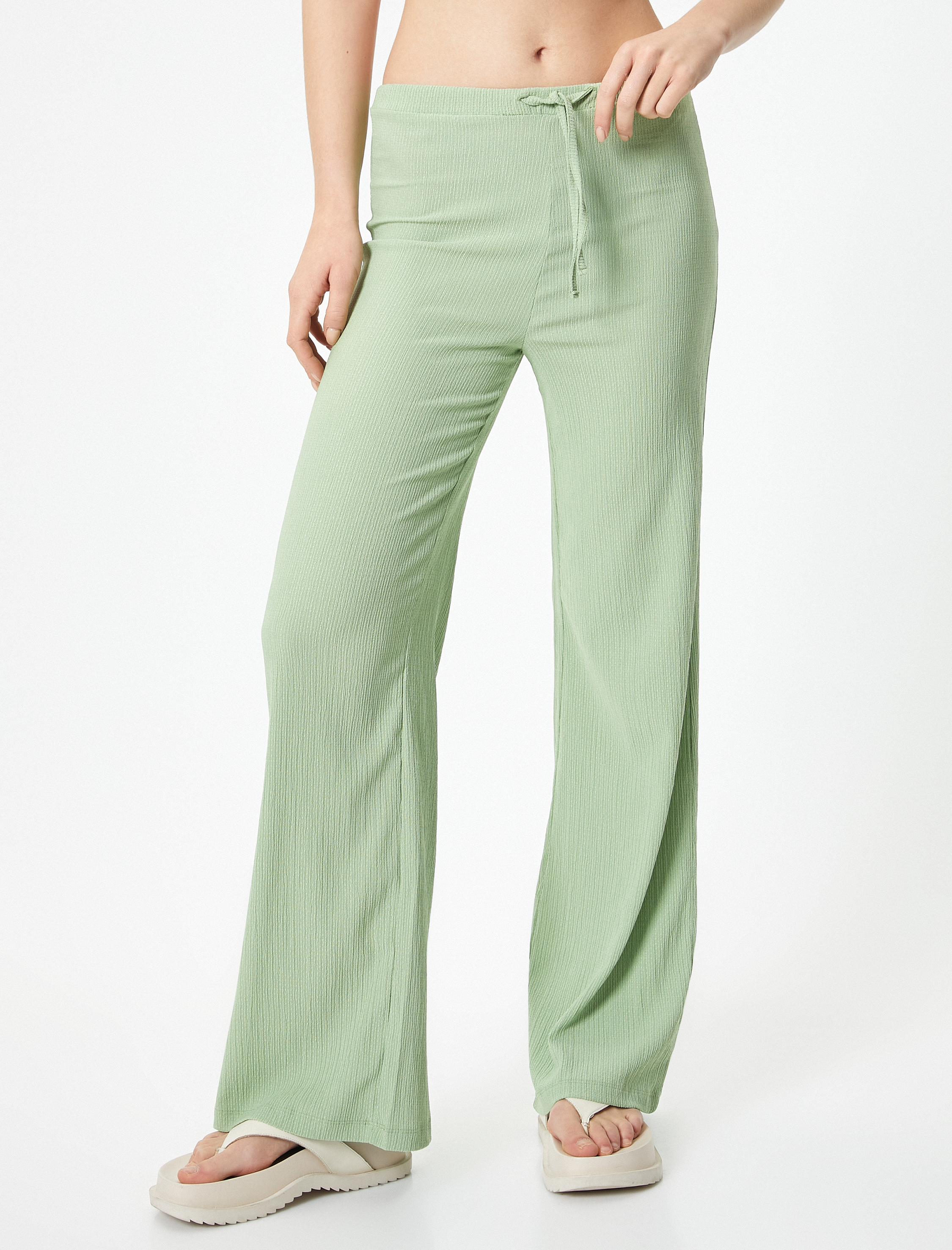   Bol Paça Pantolon Beli Bağlamalı Fitilli Bürümcük