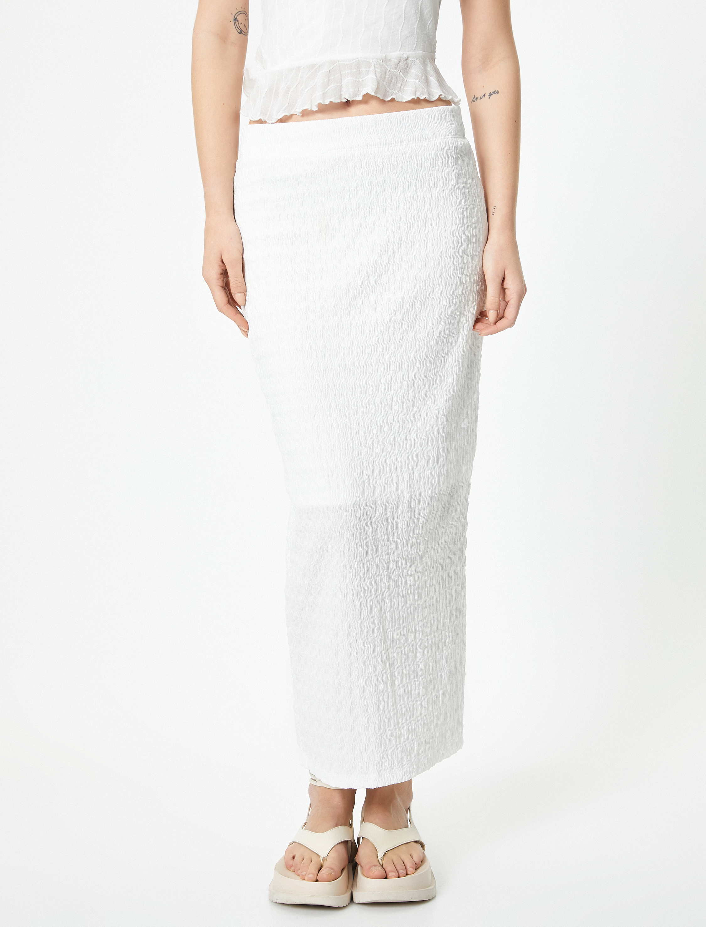   Uzun Kalem Etek Yüksek Bel Dokulu Yırtmaçlı Astarlı Bürümcük