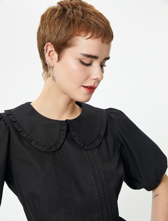  Balon Kol Elbise Midi Boy Bebe Yaka Pamuklu