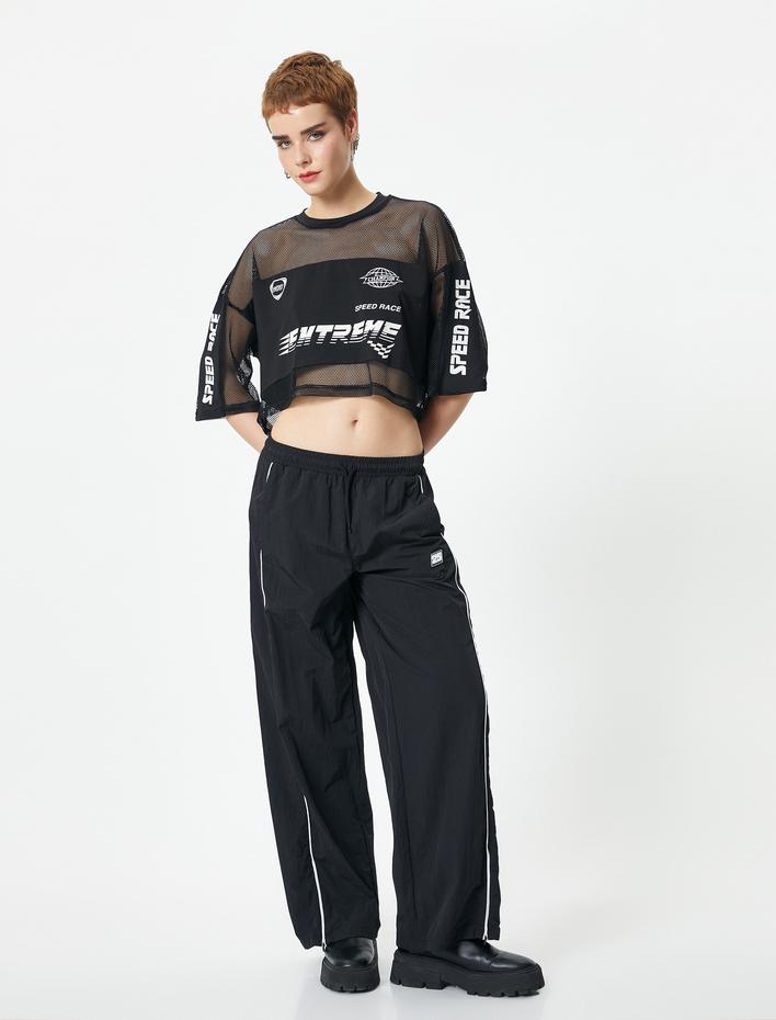  File Crop Tişört Kısa Kollu Bisiklet Yaka Baskılı