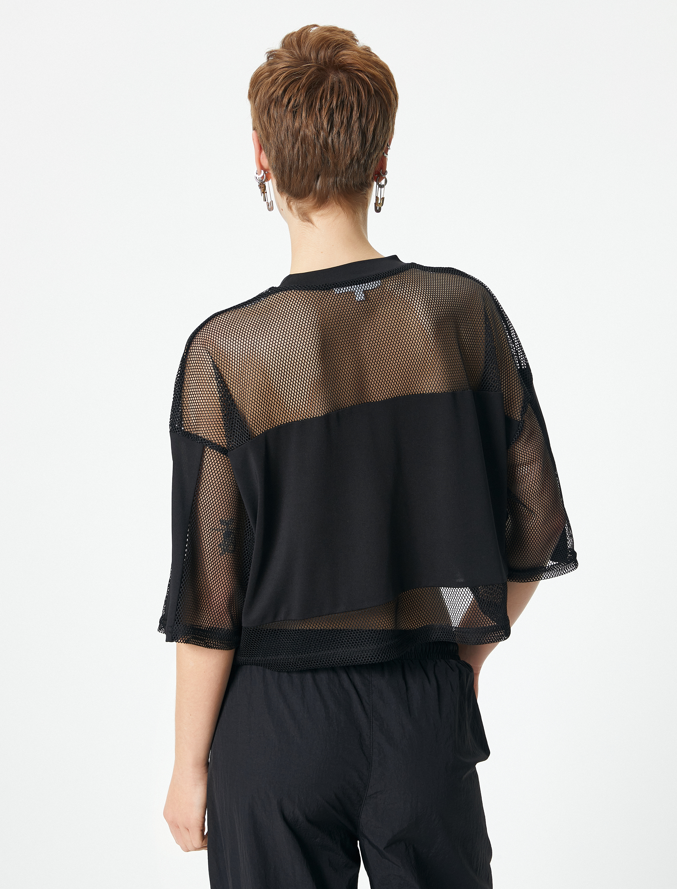   File Crop Tişört Kısa Kollu Bisiklet Yaka Baskılı