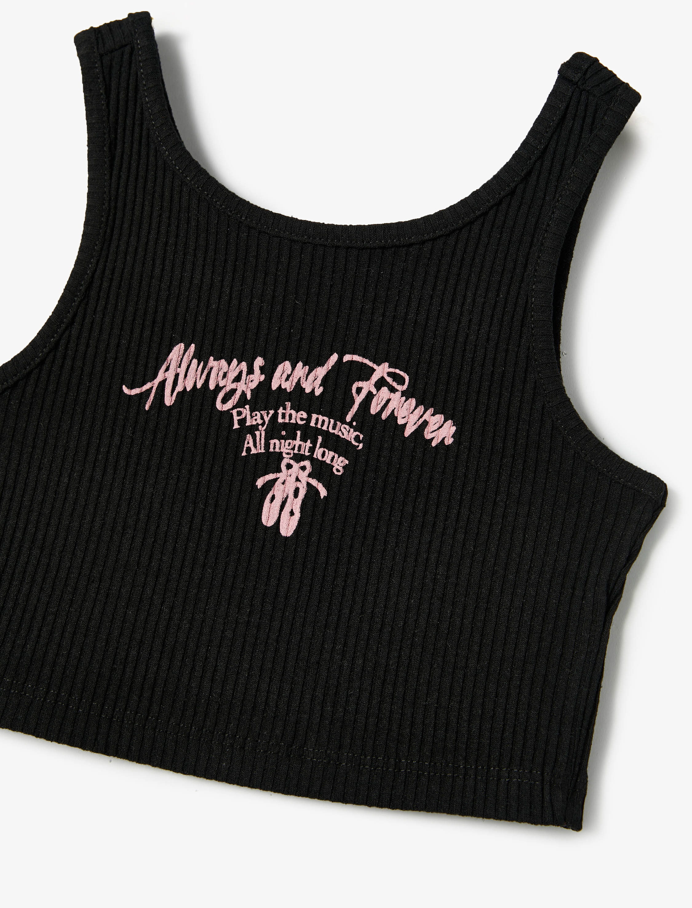  Kız Çocuk Fitilli Atlet Slogan İşlemeli Kolsuz Bisiklet Yaka