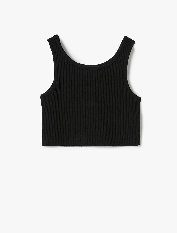 Kız Çocuk Fitilli Atlet Slogan İşlemeli Kolsuz Bisiklet Yaka