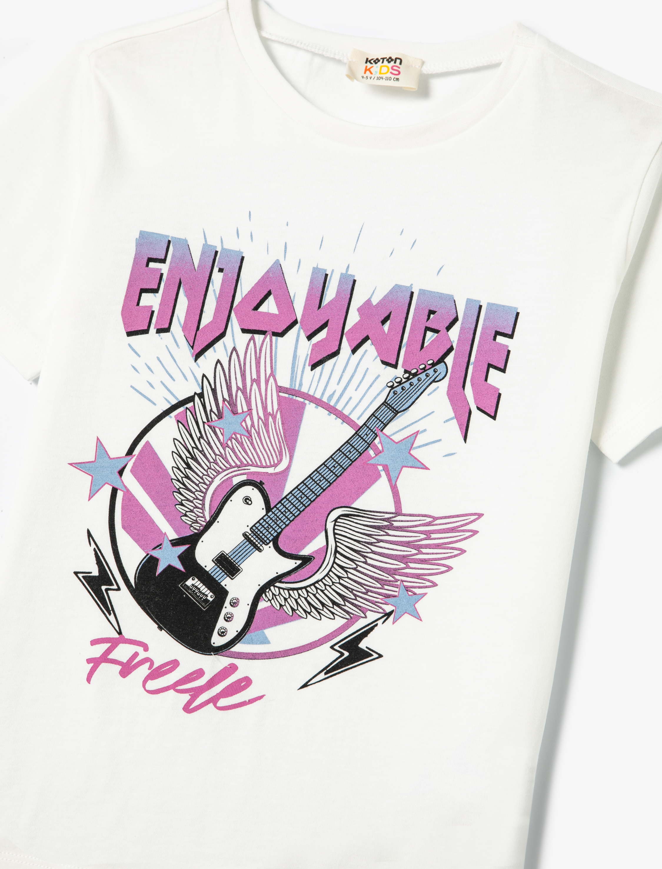  Kız Çocuk Baskılı Tişört Bisiklet Yaka Kısa Kollu Pamuklu